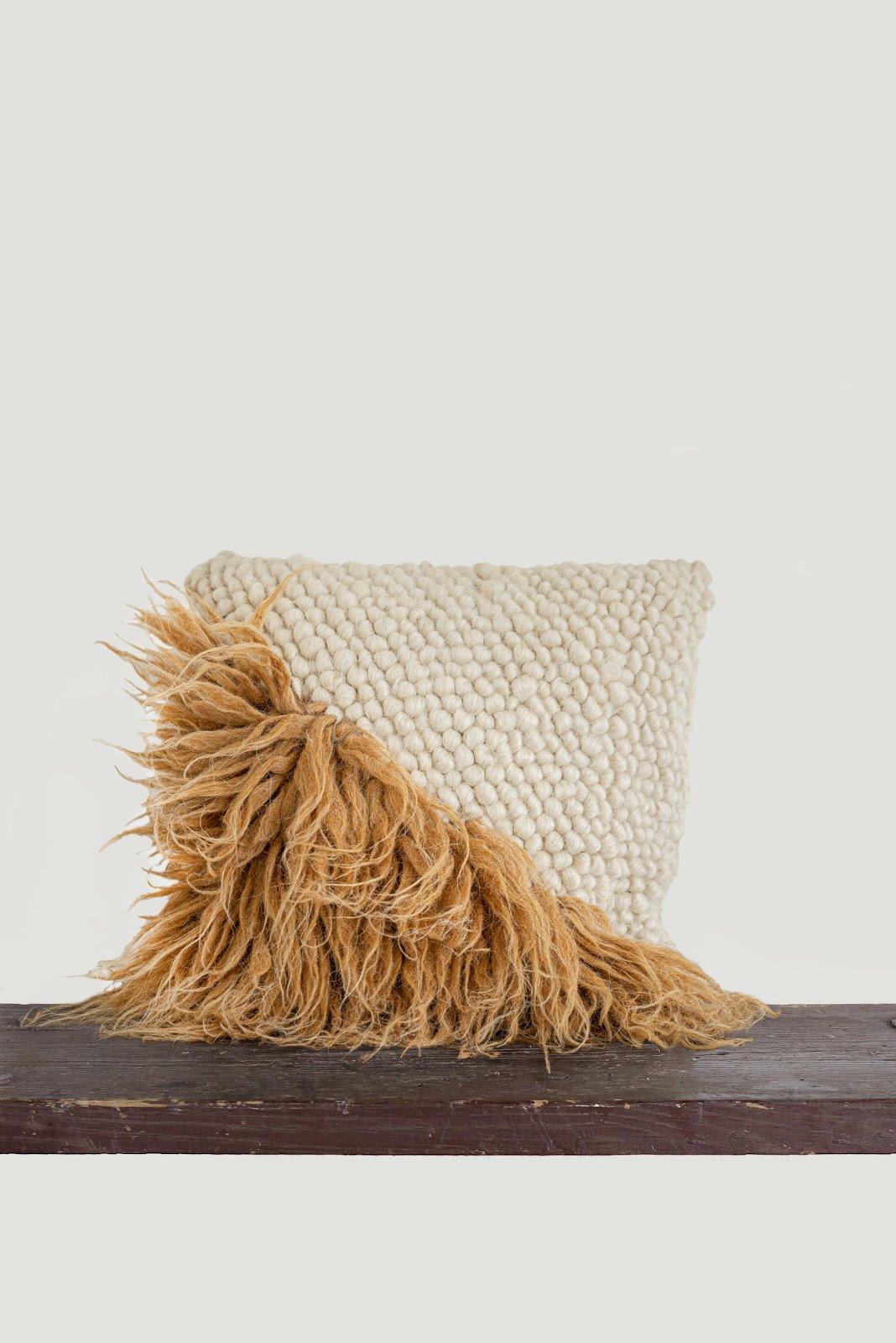 Handwoven pillow "Forest" Moss made of chunky 100% sheep wool with oversized pattern, 18x18 inches, fluffy filling, handmade in Ukraine