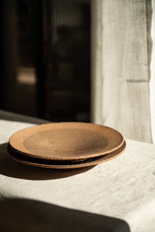 Handmade Stoneware Pedestal Plate — Pinkish Red with Speckles