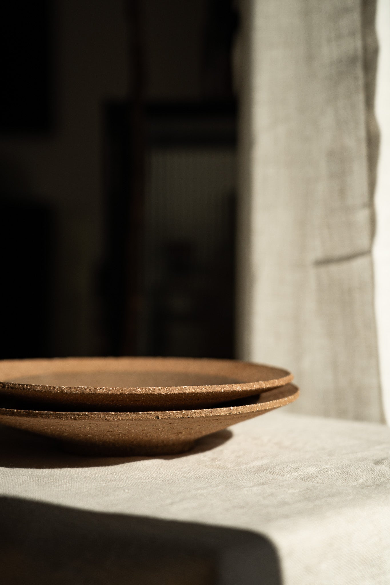 Handmade Stoneware Pedestal Plate — Pinkish Red with Speckles