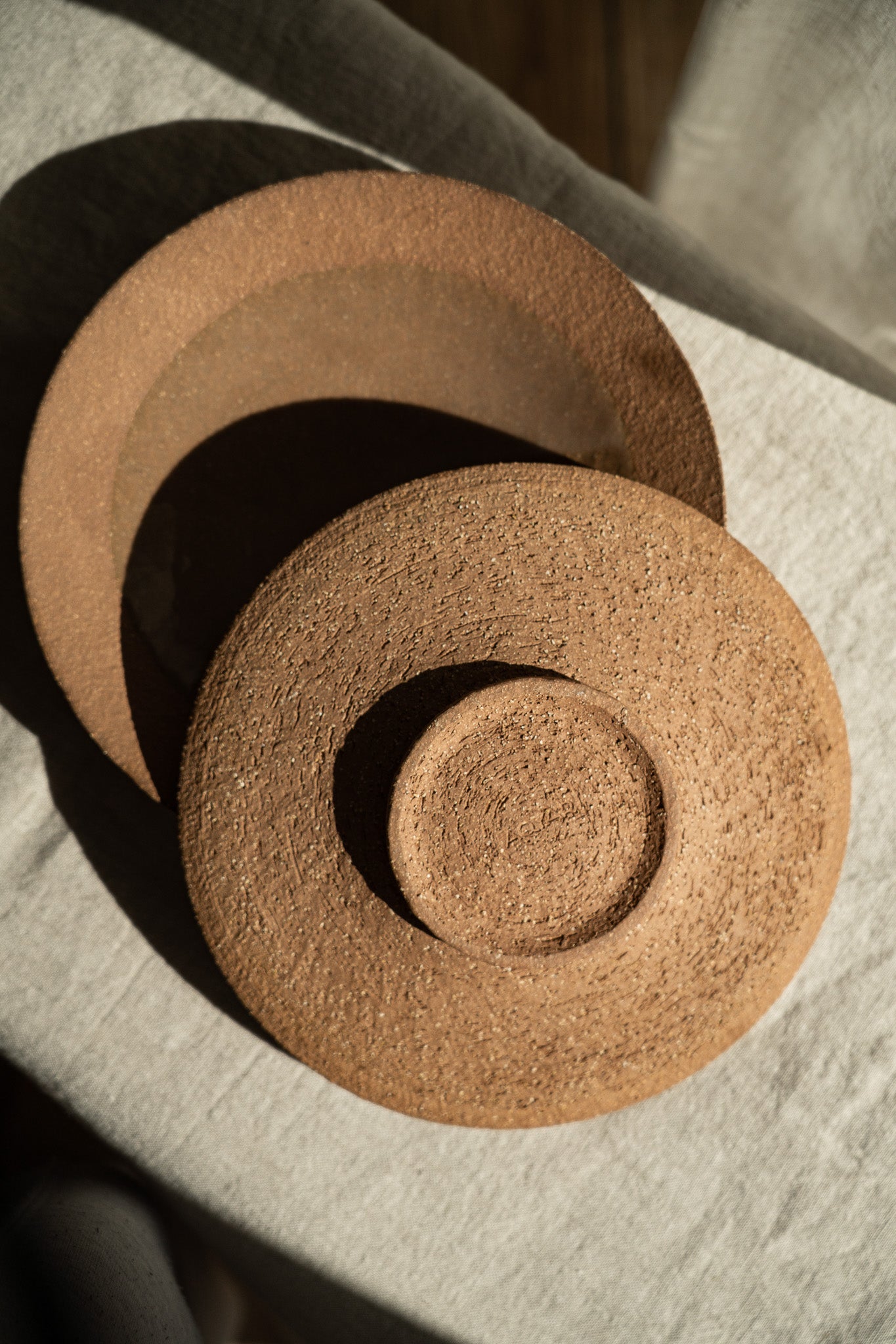 Handmade Stoneware Pedestal Plate — Pinkish Red with Speckles