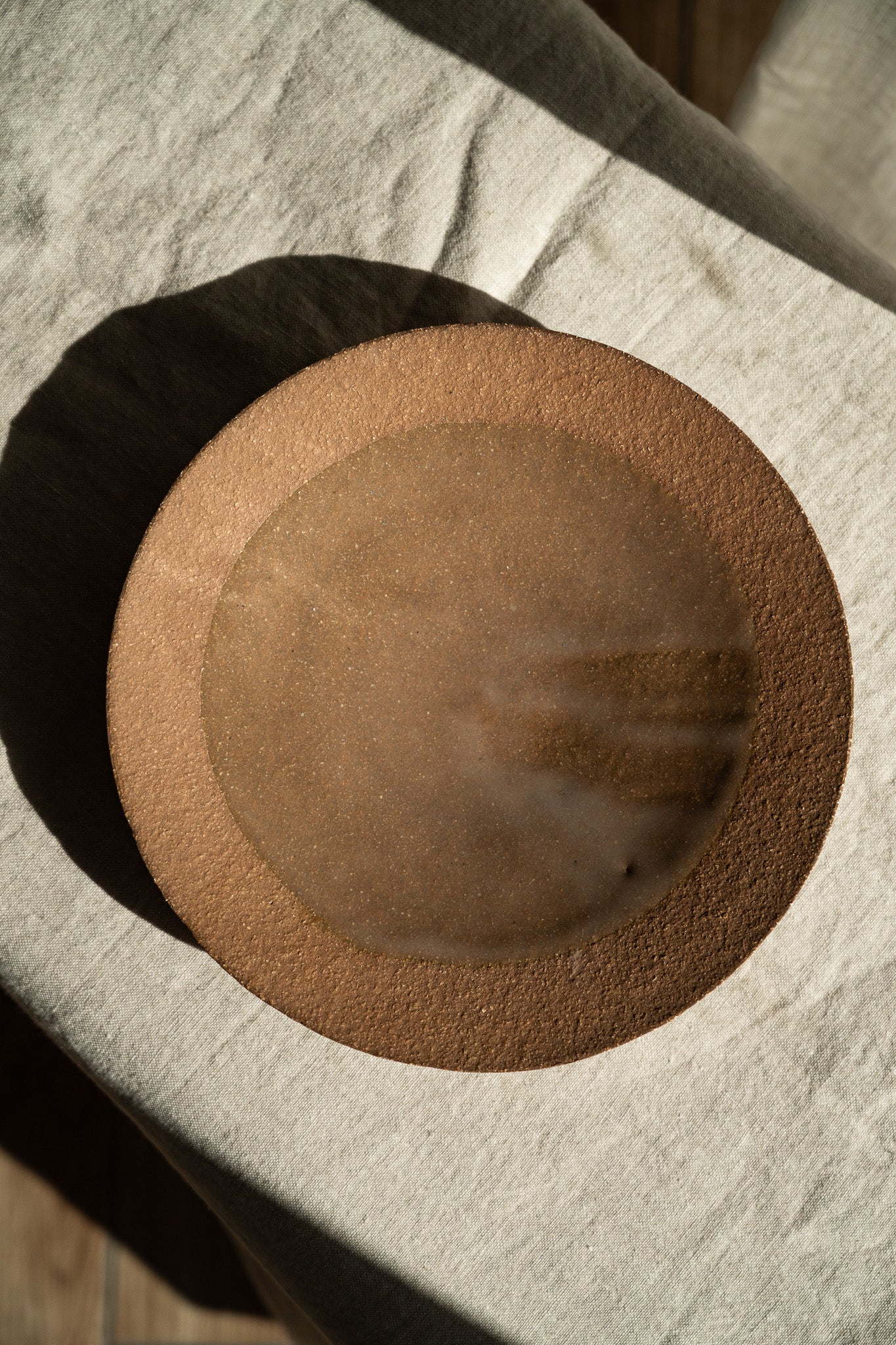 Handmade Stoneware Pedestal Plate — Pinkish Red with Speckles