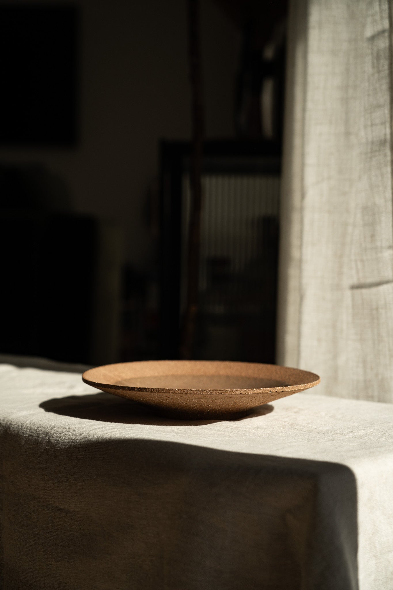 Handmade Stoneware Pedestal Plate — Pinkish Red with Speckles