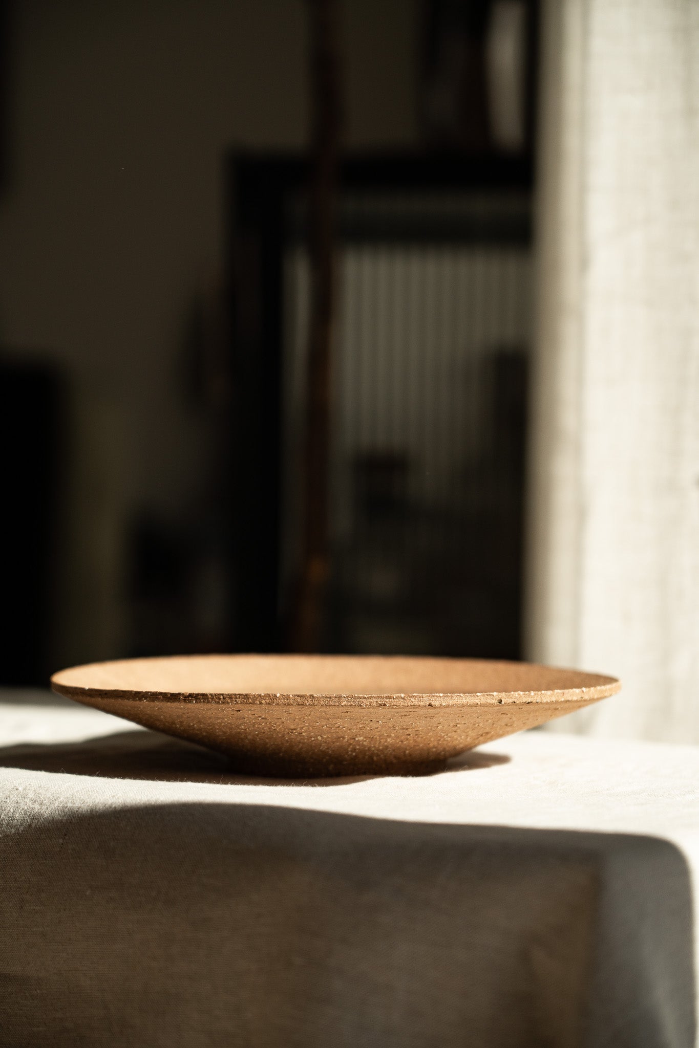 Handmade Stoneware Pedestal Plate — Pinkish Red with Speckles