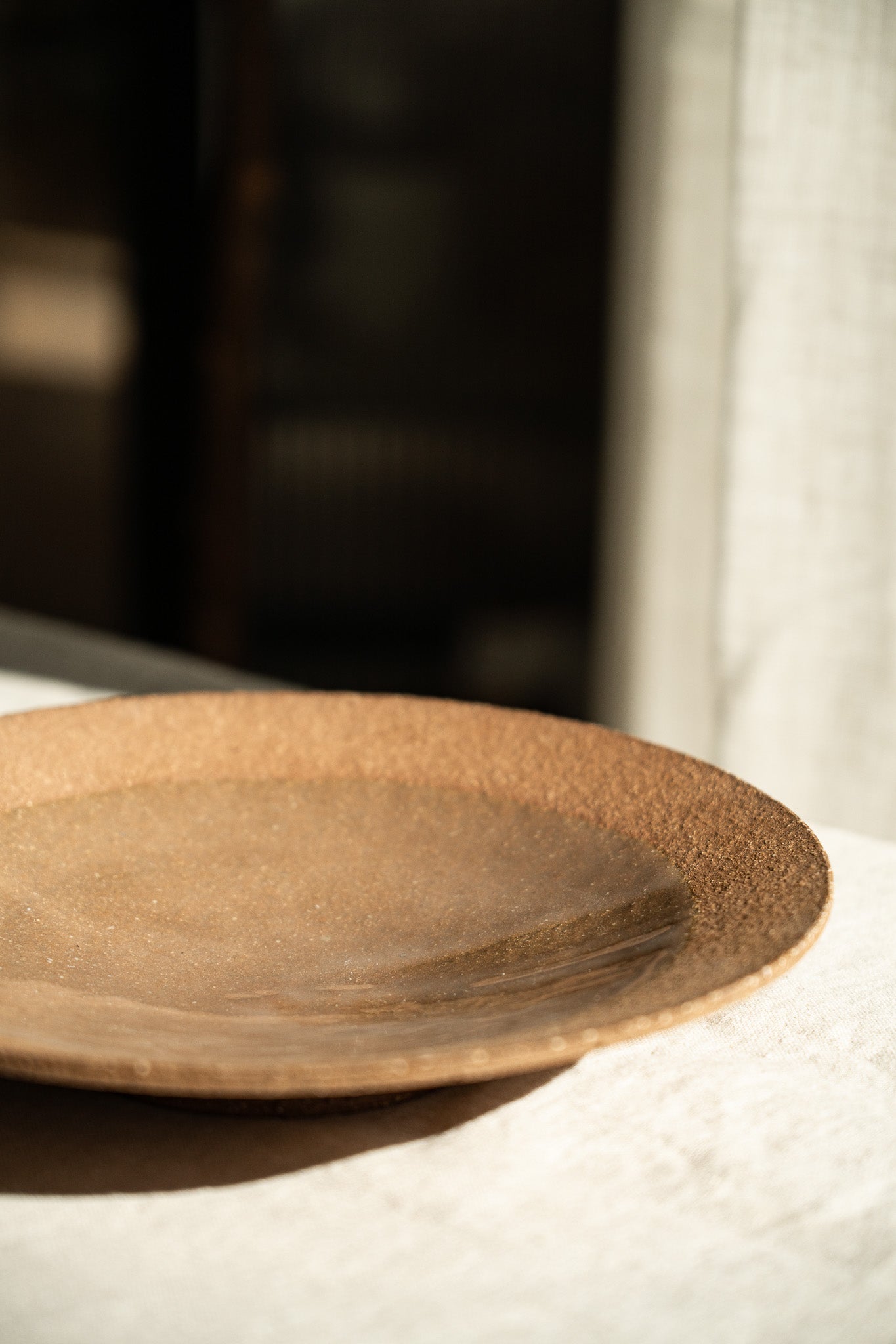 Handmade Stoneware Pedestal Plate — Pinkish Red with Speckles