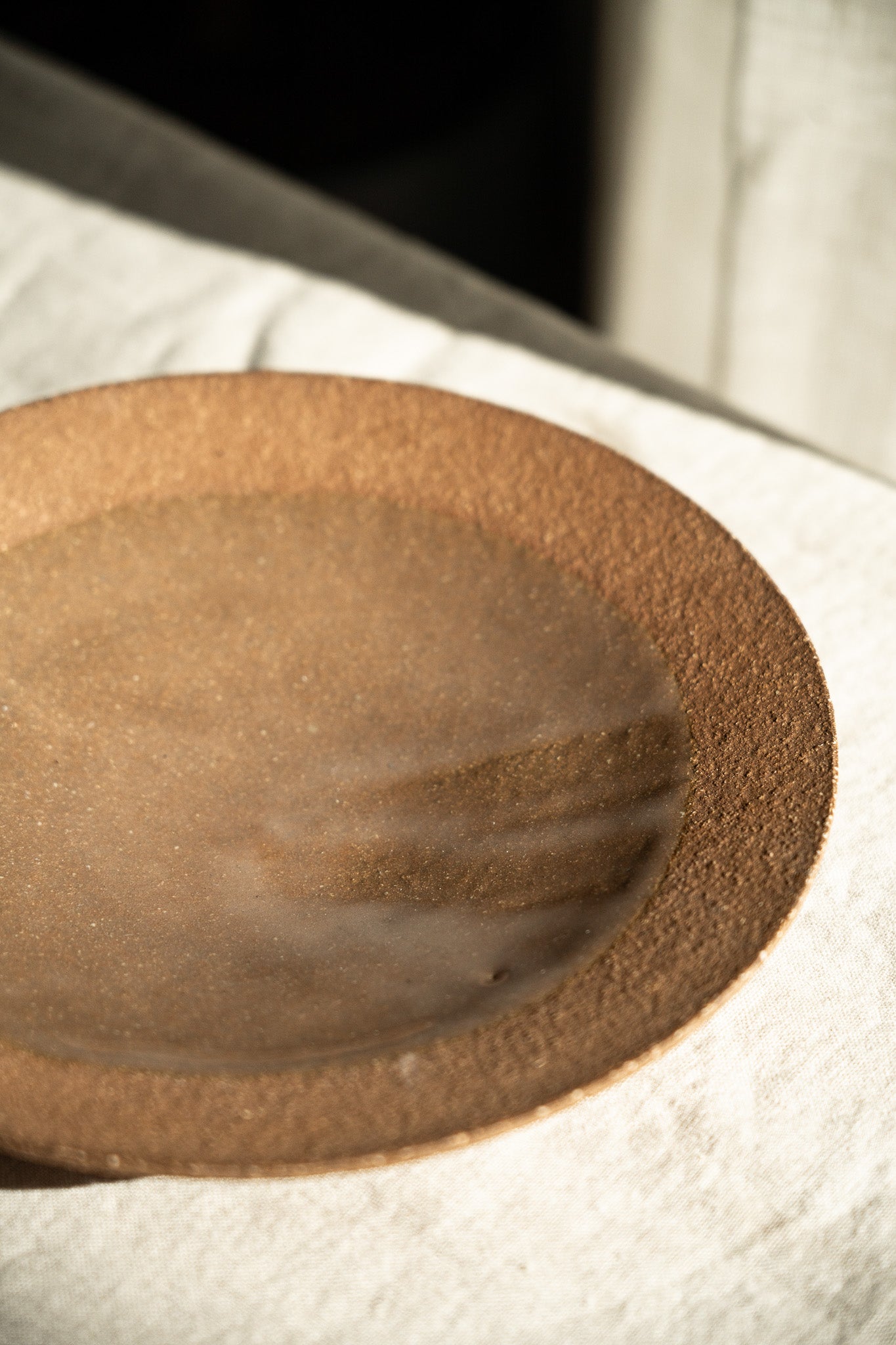 Handmade Stoneware Pedestal Plate — Pinkish Red with Speckles