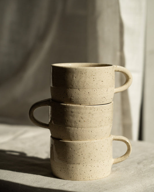 Handmade Stoneware Mug — White Sand Speckled