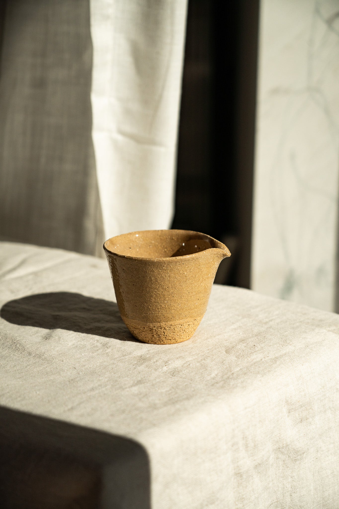 Handmade Stoneware Tea Pitcher (Chahai) – Yellow Speckles