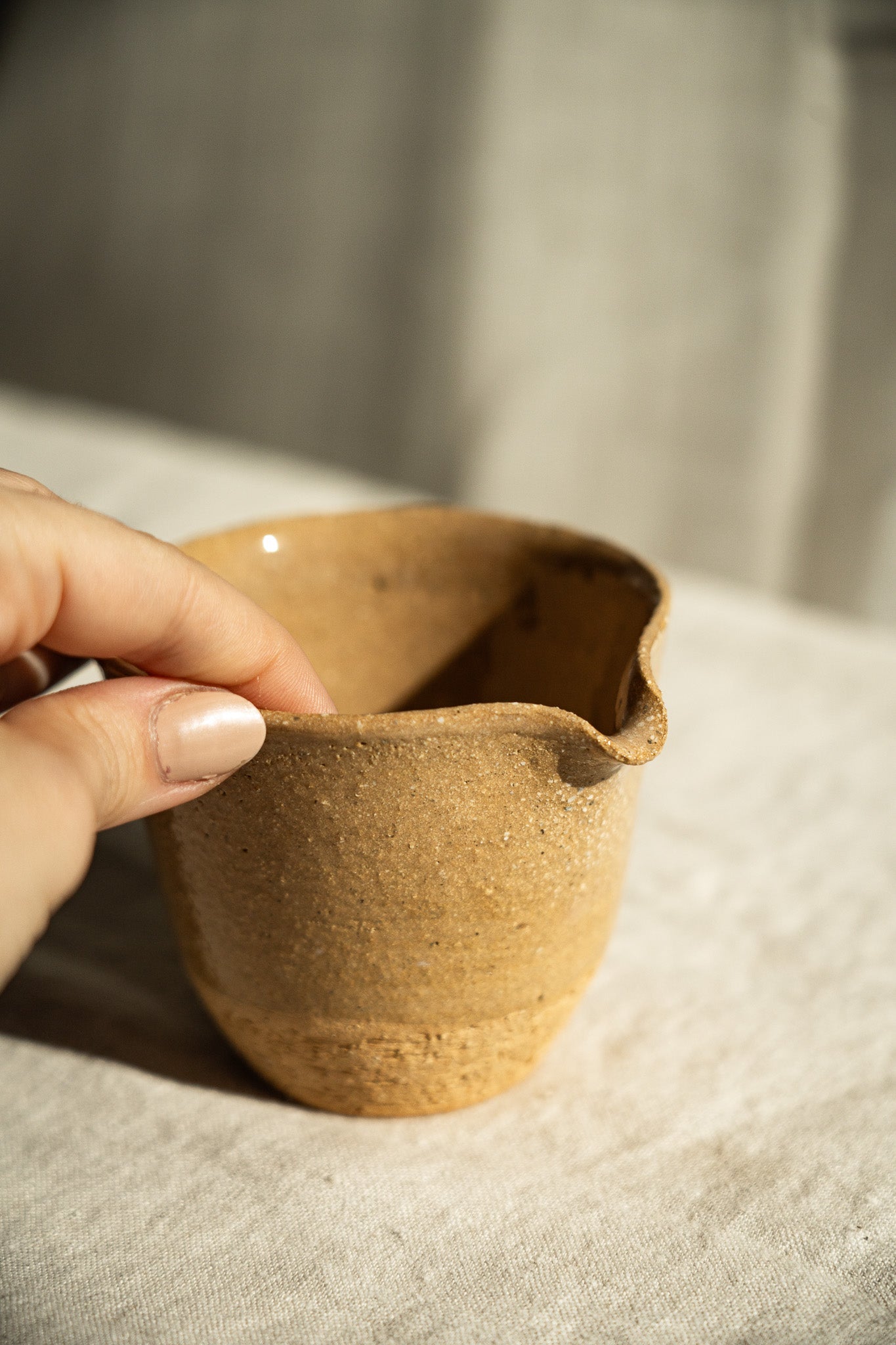 Handmade Stoneware Tea Pitcher (Chahai) – Yellow Speckles