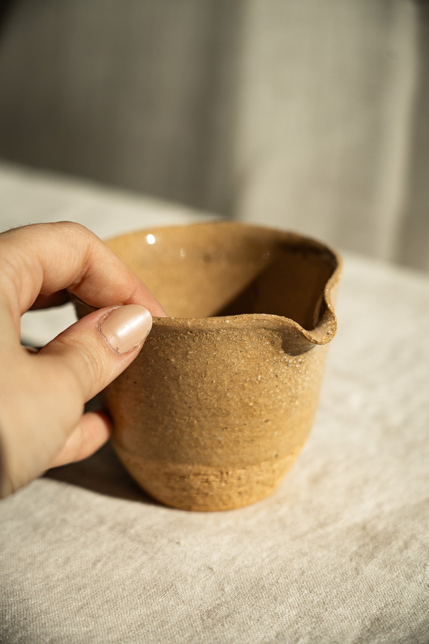 Handmade Stoneware Tea Pitcher (Chahai) – Yellow Speckles