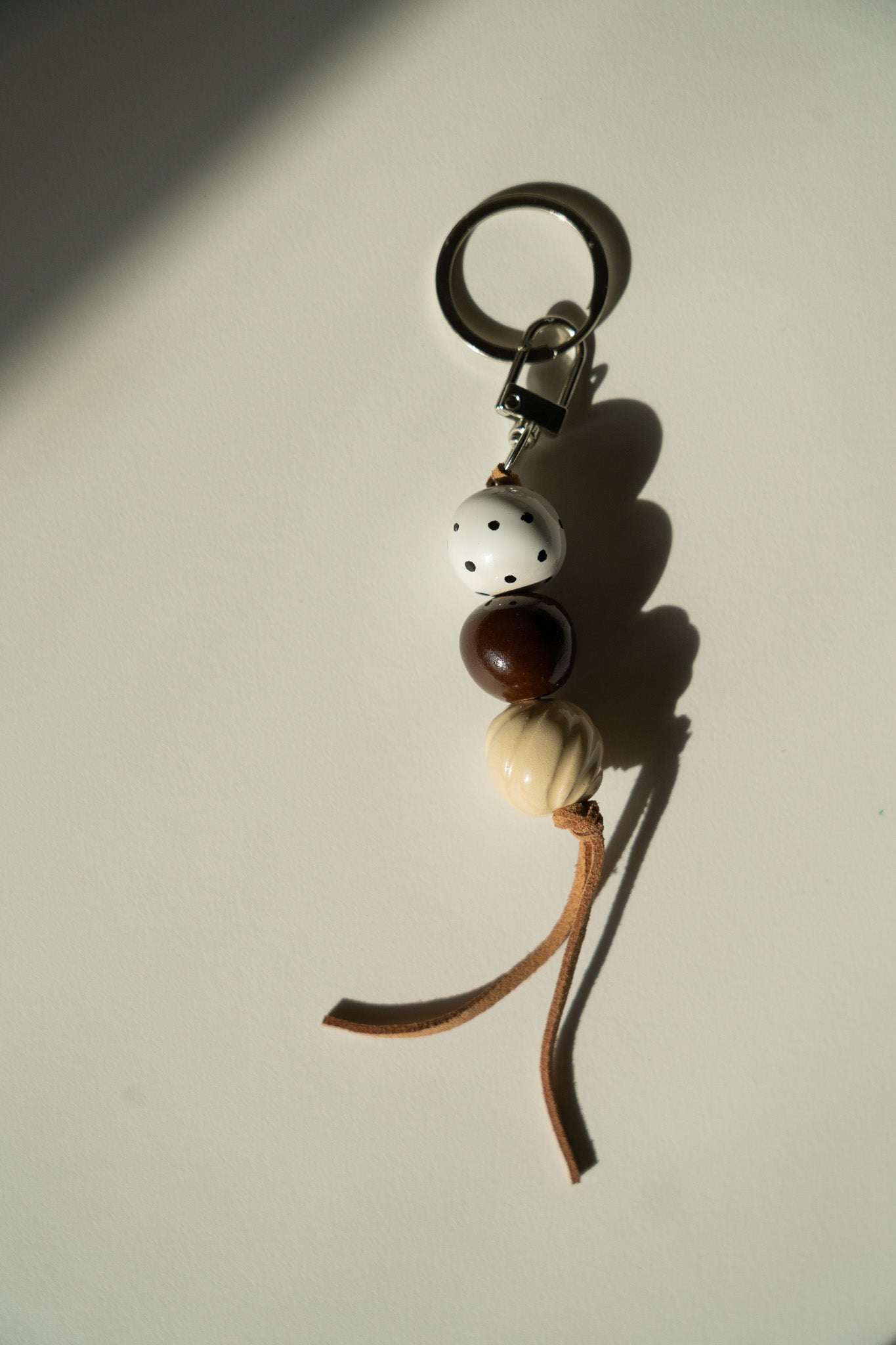 Ceramic Beaded Keychain in Warm Brown Tones