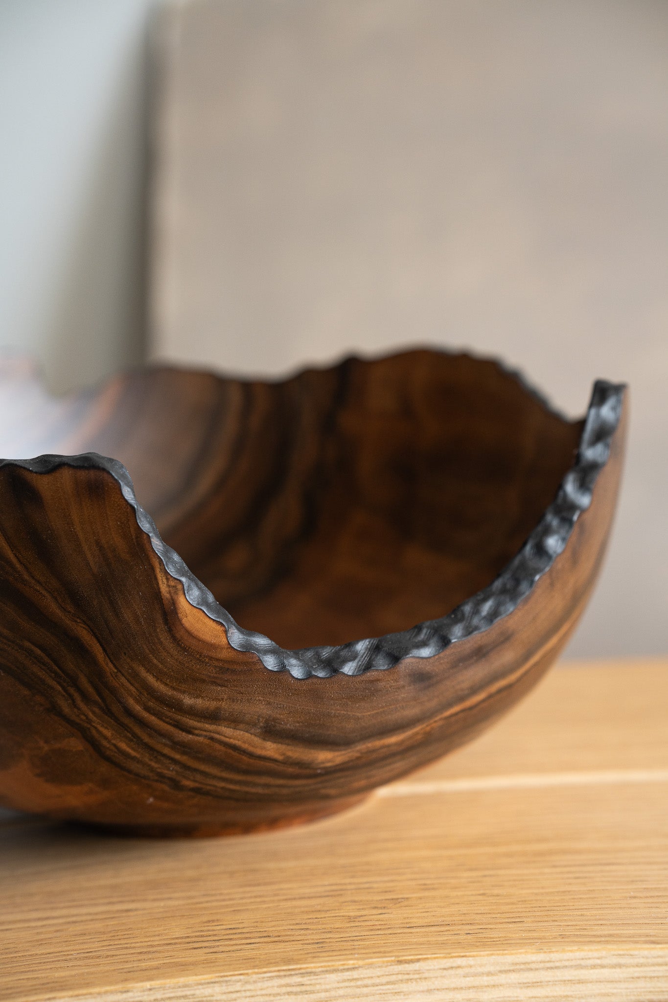 Hand Carved Large Walnut Wood Bowl