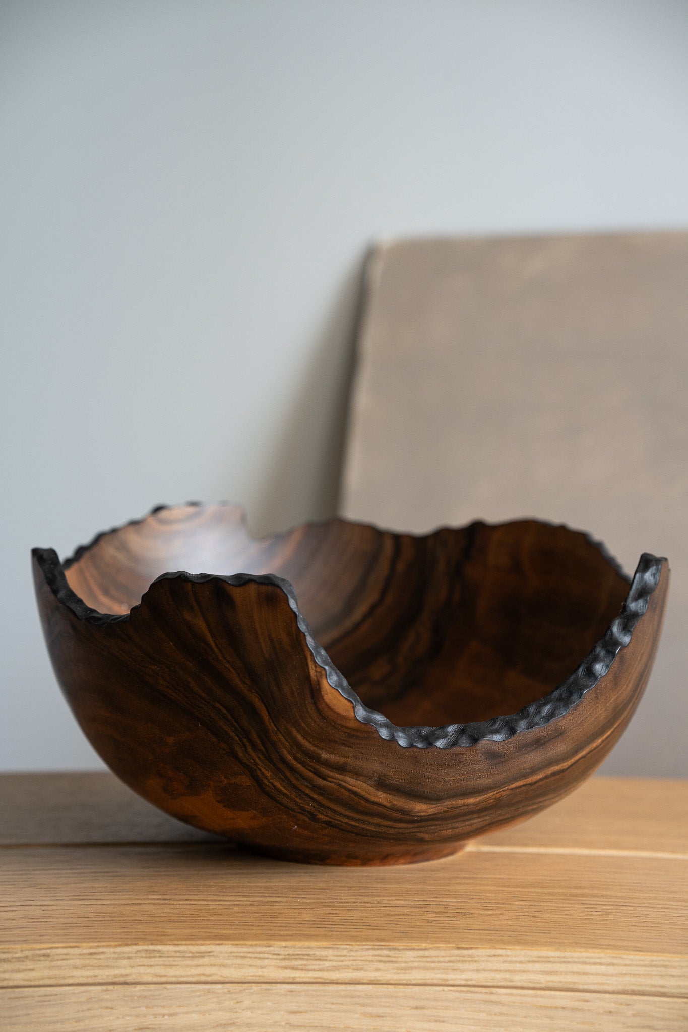 Hand Carved Large Walnut Wood Bowl