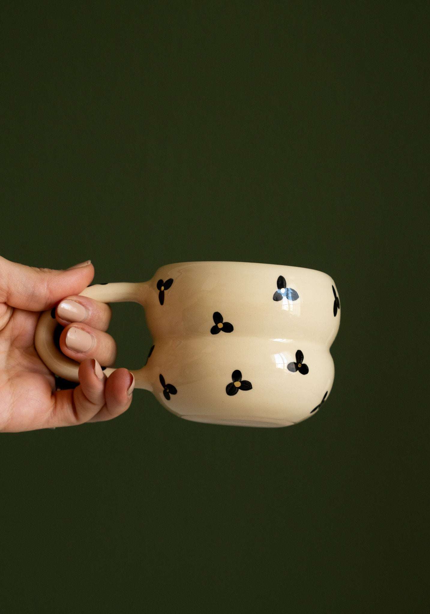 Hand Painted Floral Bubble Mug - Double Ring Ceramic Coffee Cup