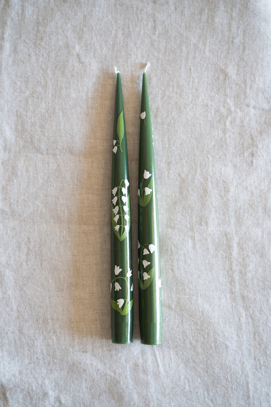 Hand-Painted Taper Candle Set – Inspired by Spring (Green)