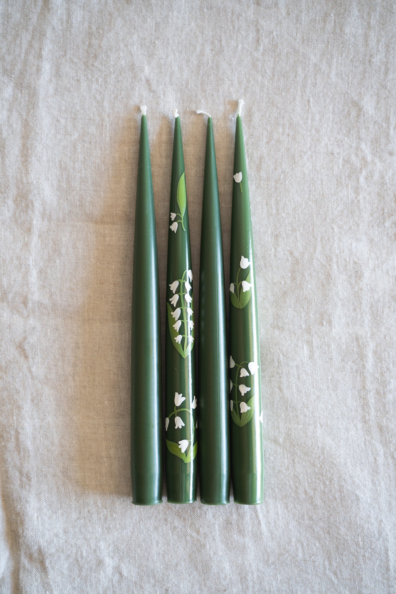 Hand-Painted Taper Candle Set – Inspired by Spring (Green)