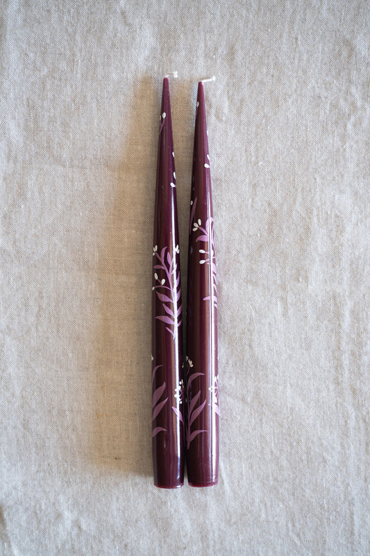 Hand-Painted Taper Candle Set – Inspired by Spring (Burgundy)