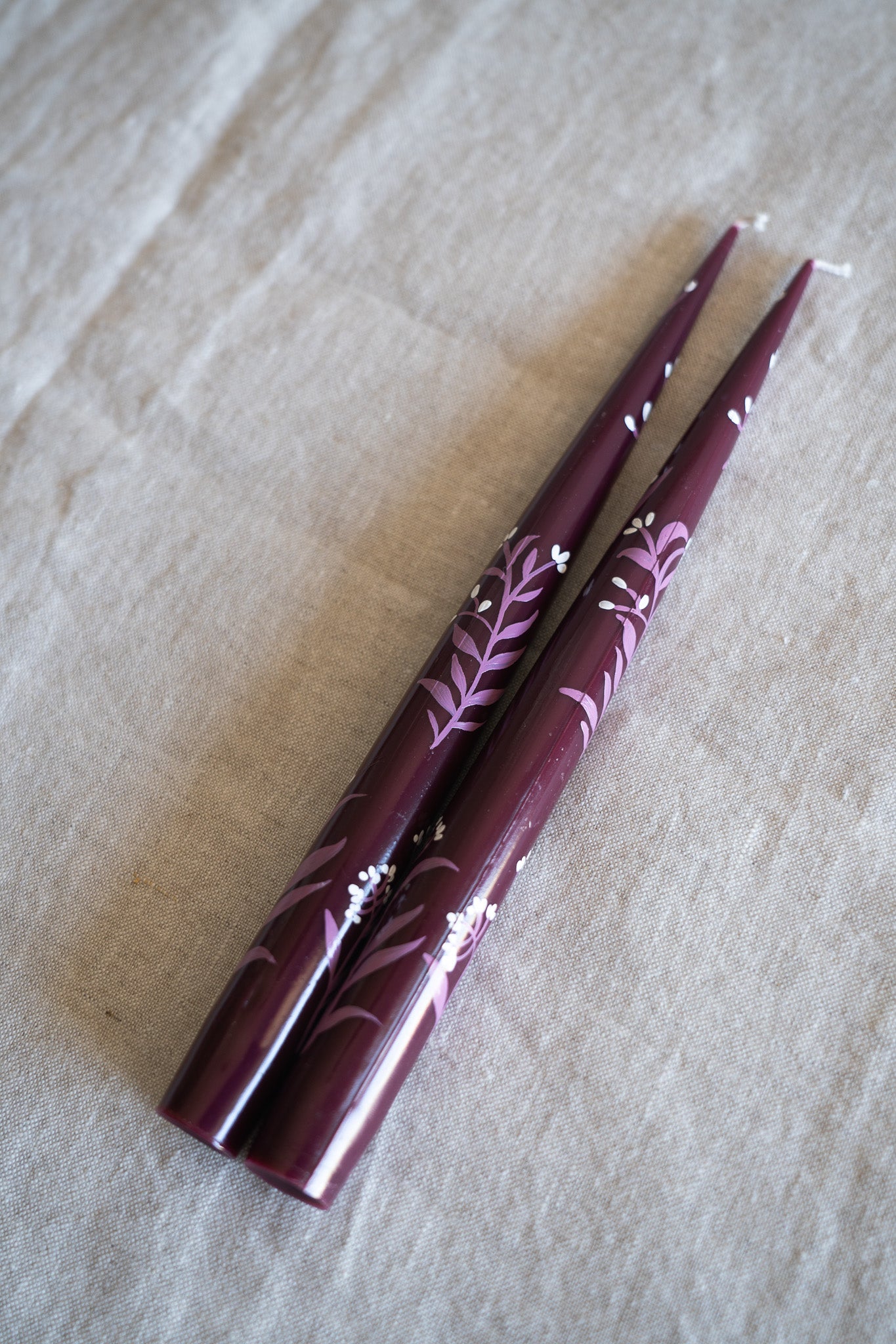 Hand-Painted Taper Candle Set – Inspired by Spring (Burgundy)