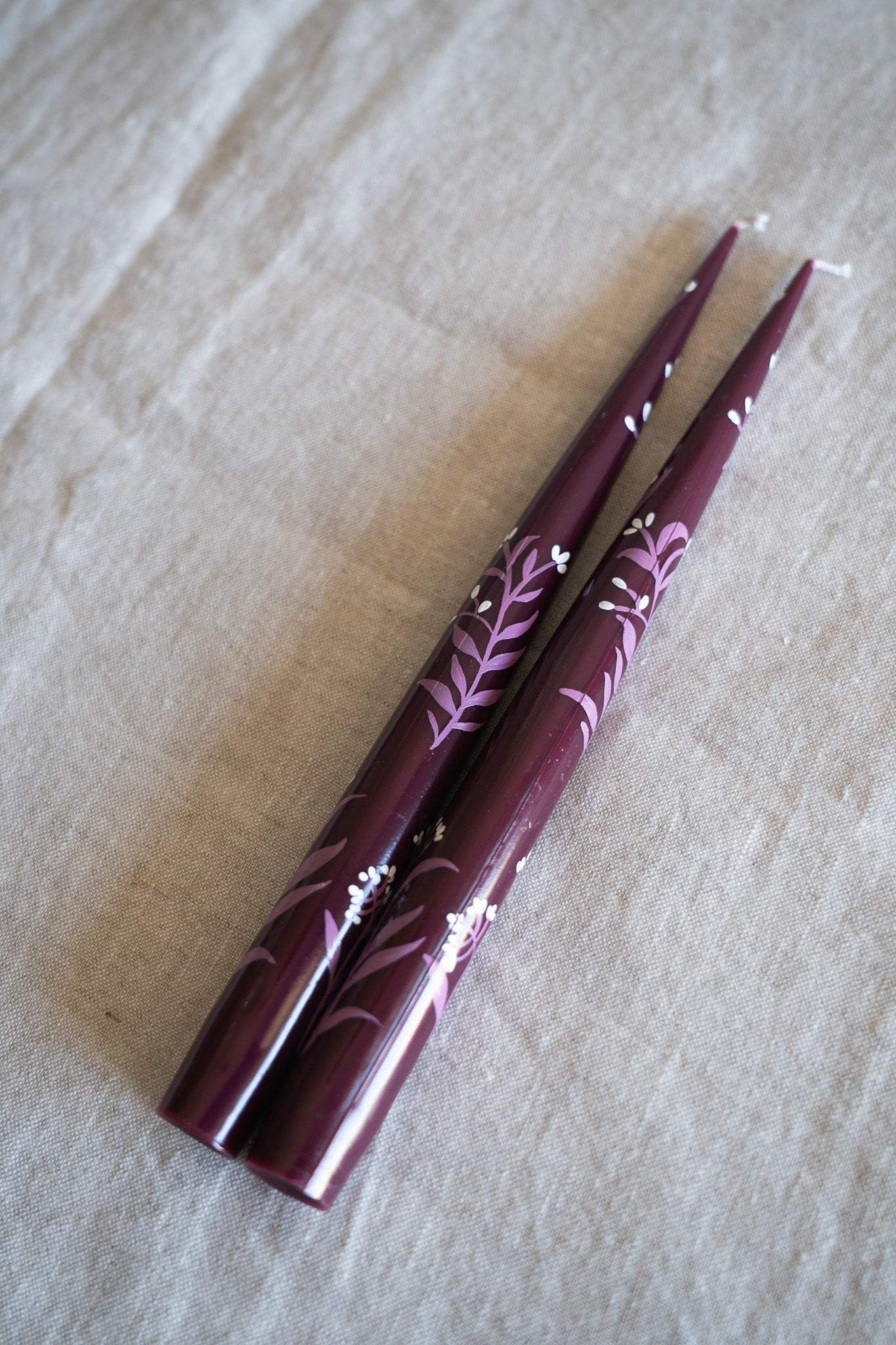 Hand-Painted Taper Candles Burgundy