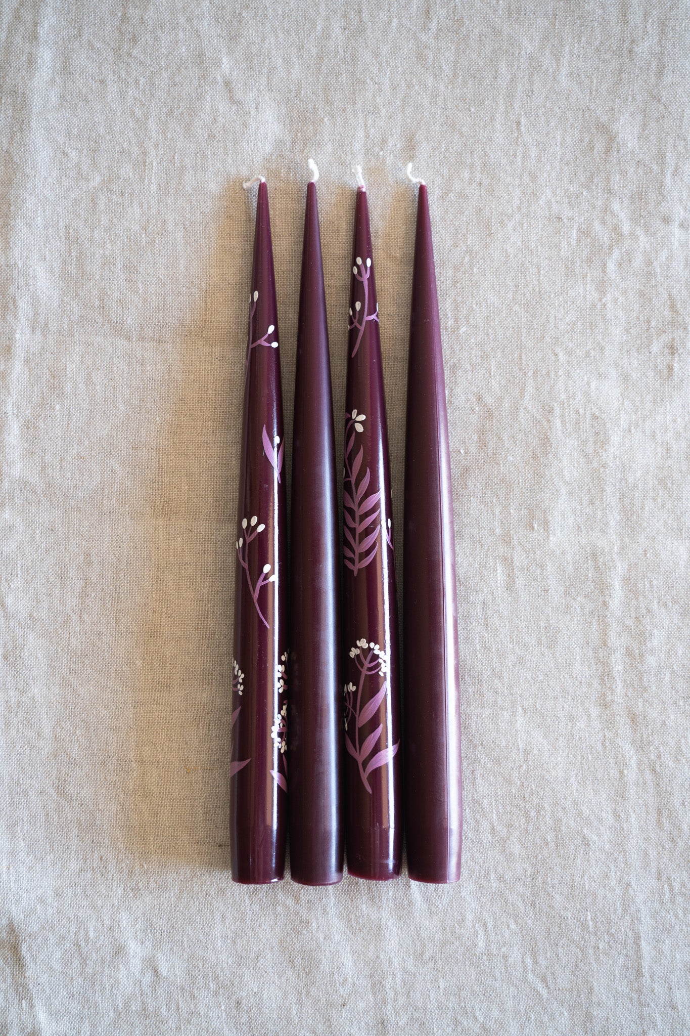 Hand-Painted Taper Candle Set – Inspired by Spring (Burgundy)