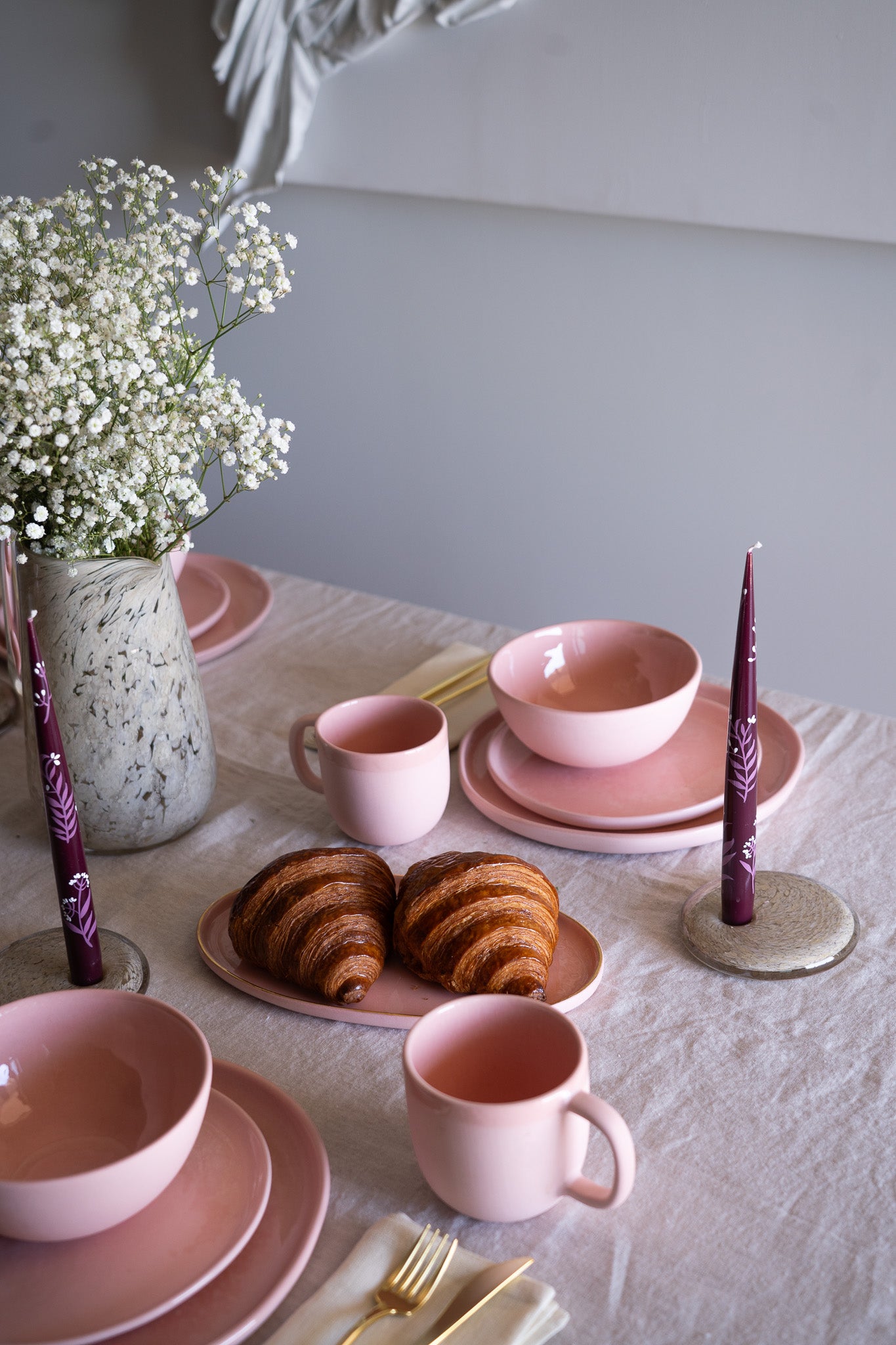Hand-Painted Taper Candle Set – Inspired by Spring (Burgundy)