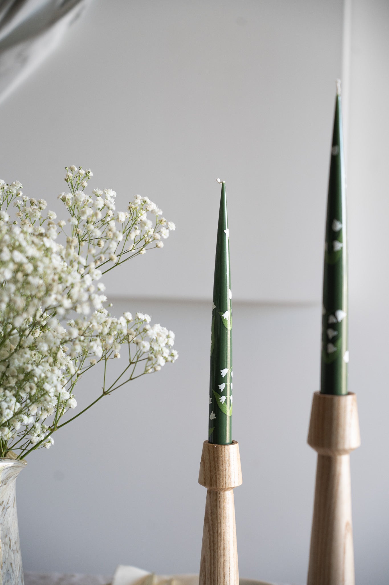 Hand-Painted Taper Candle Set – Inspired by Spring (Green)