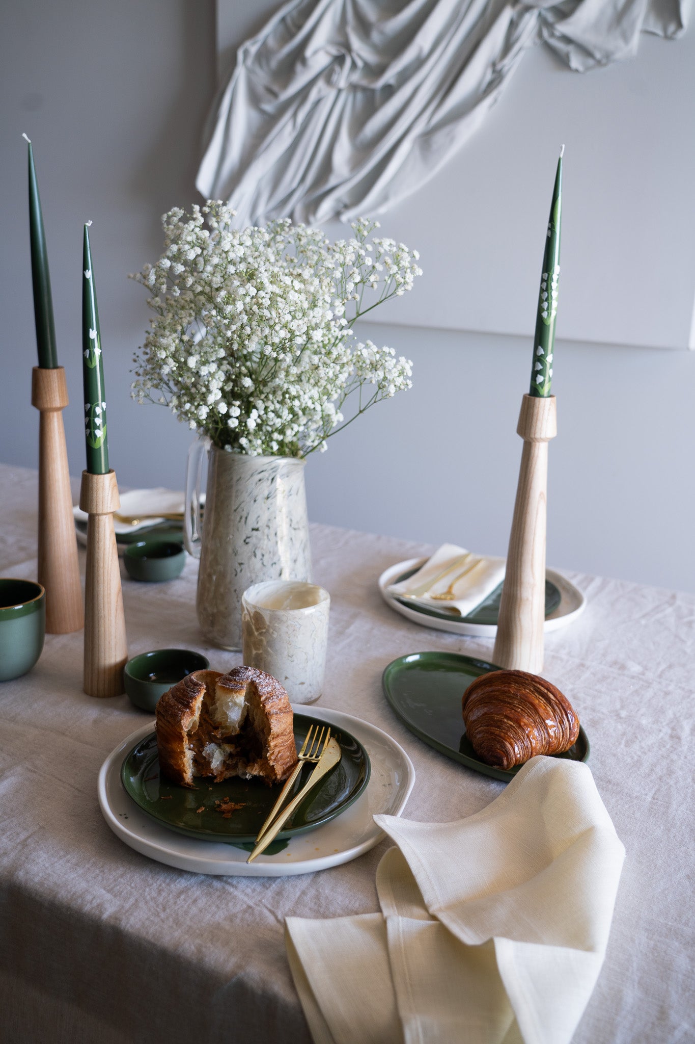 Hand-Painted Taper Candle Set – Inspired by Spring (Green)