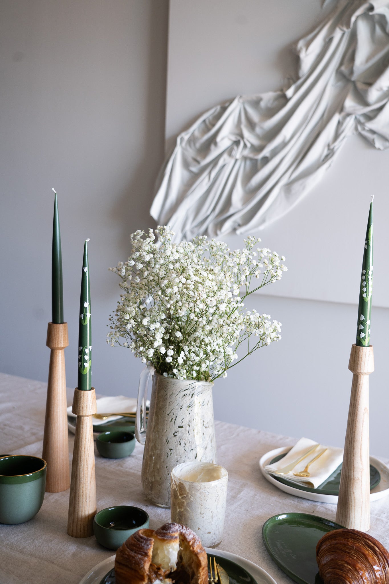 Hand-Painted Taper Candle Set – Inspired by Spring (Green)