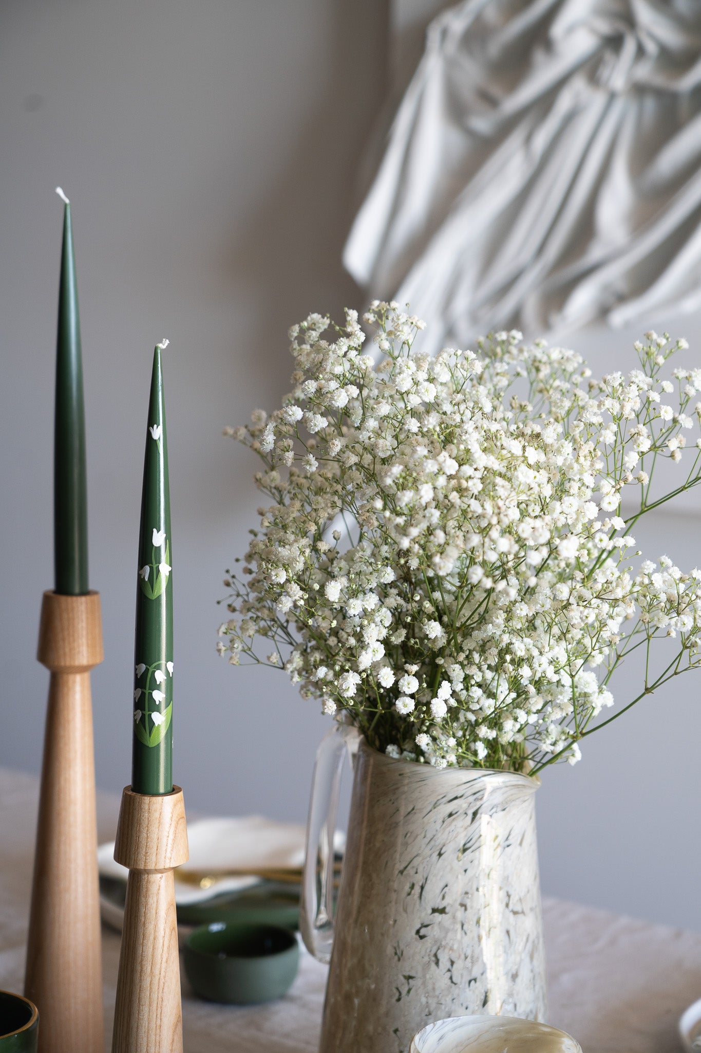 Hand-Painted Taper Candle Set – Inspired by Spring (Green)