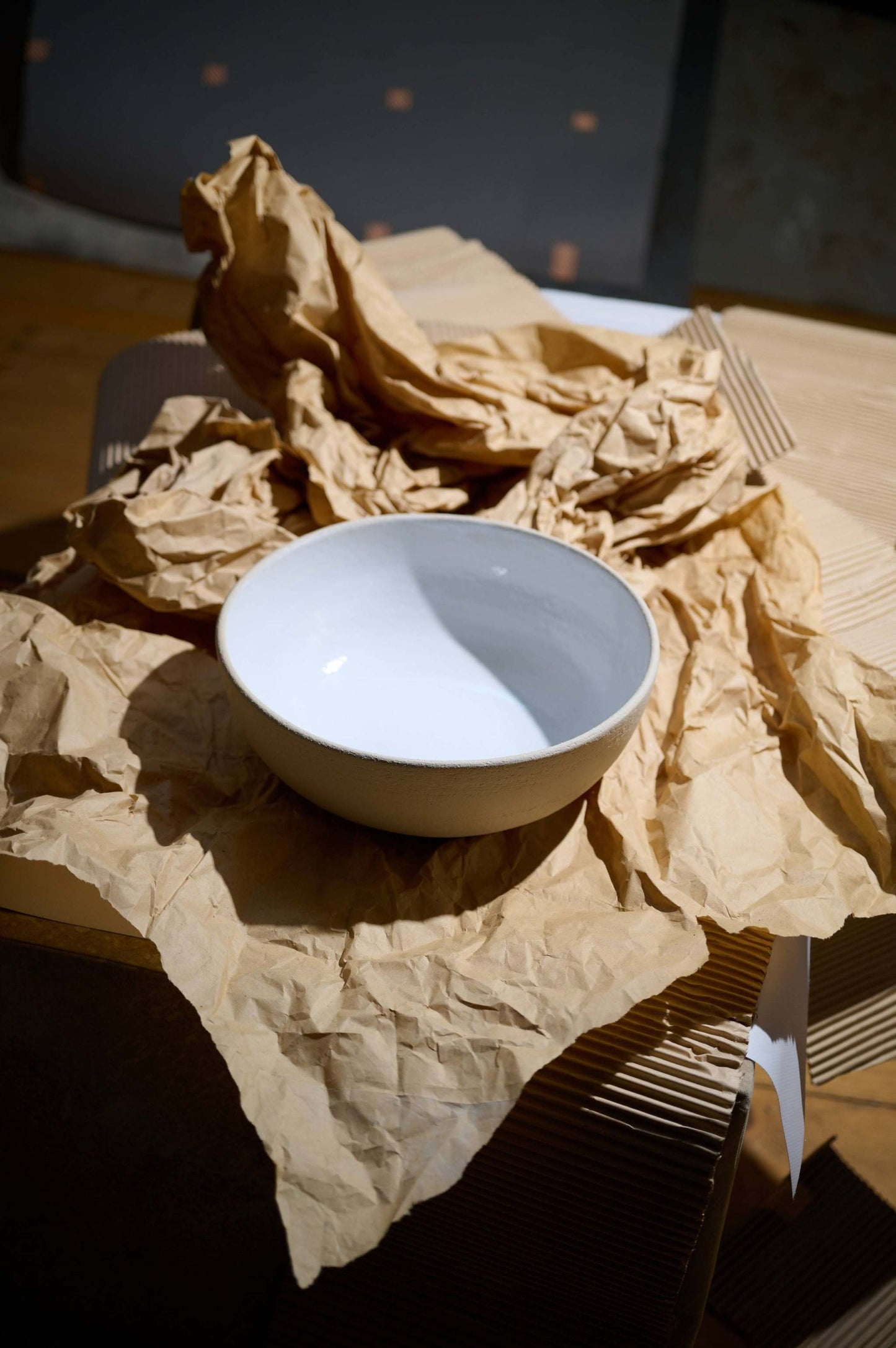 Handmade stoneware large fruit bowl with white glazed interior, dishwasher and microwave safe, made in Ukraine