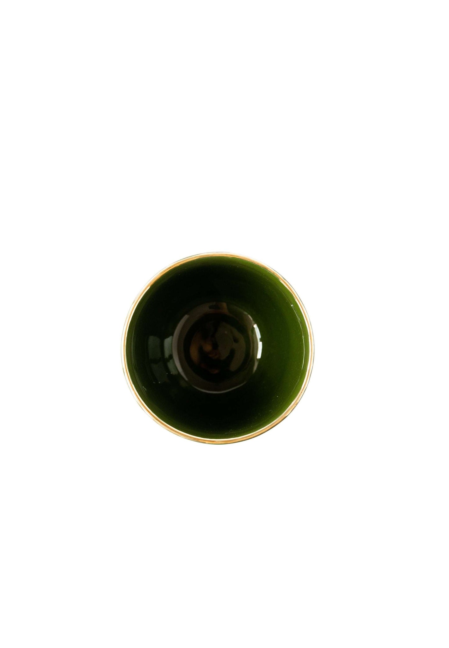 Handmade porcelain coffee cup with green glaze and gold rim handcrafted in Ukraine