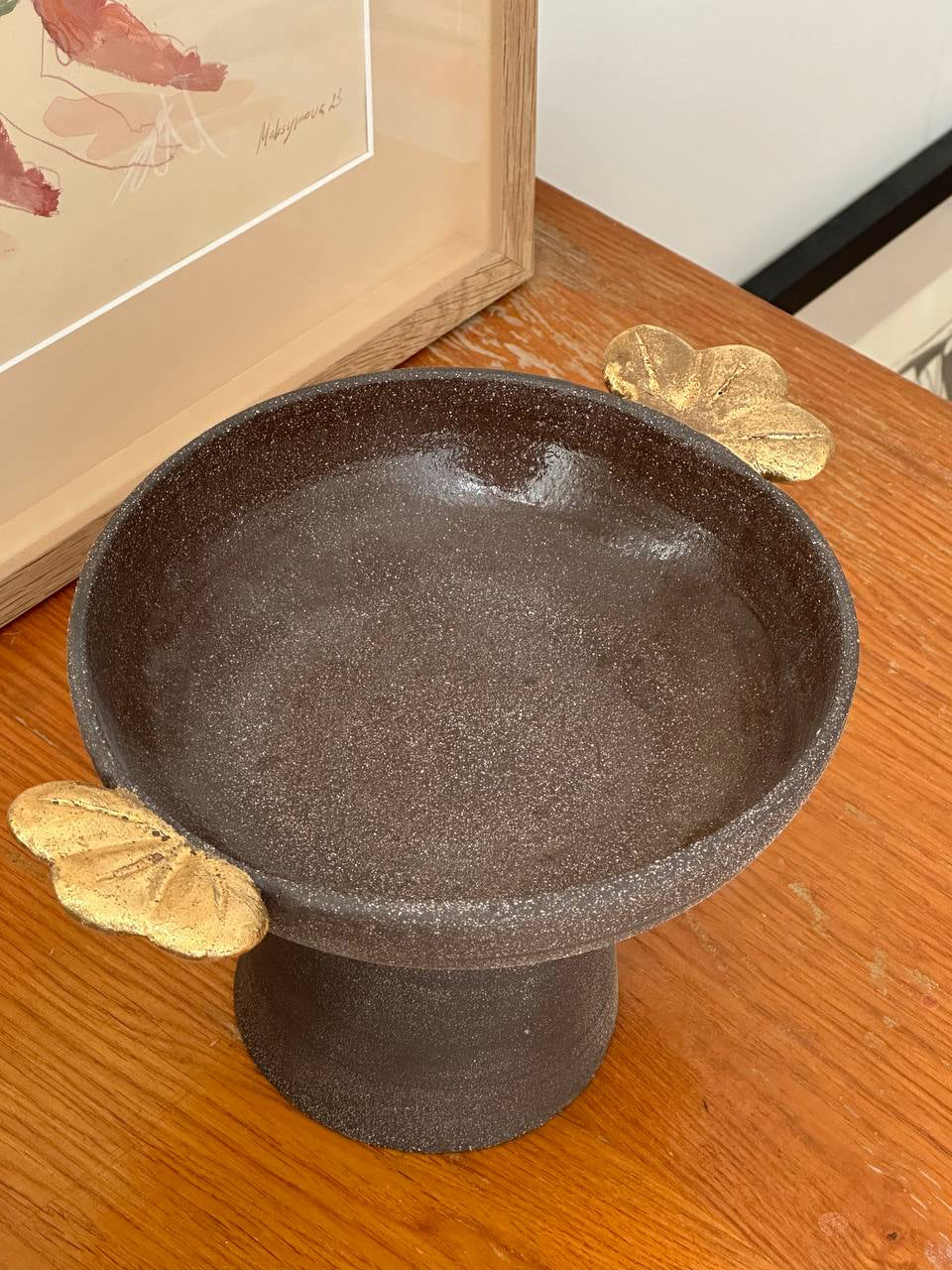 Stoneware Fruit Bowl "Pumpernickel" with Gold Leaves