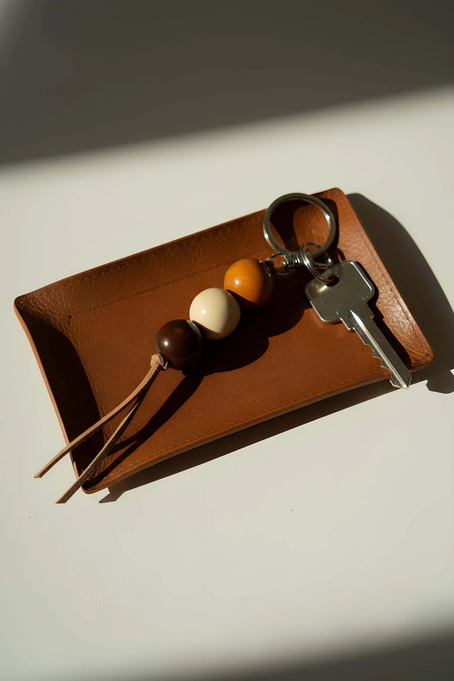 Ceramic Keychain - Handmade Beaded Key Accessory in Dark Brown Tones