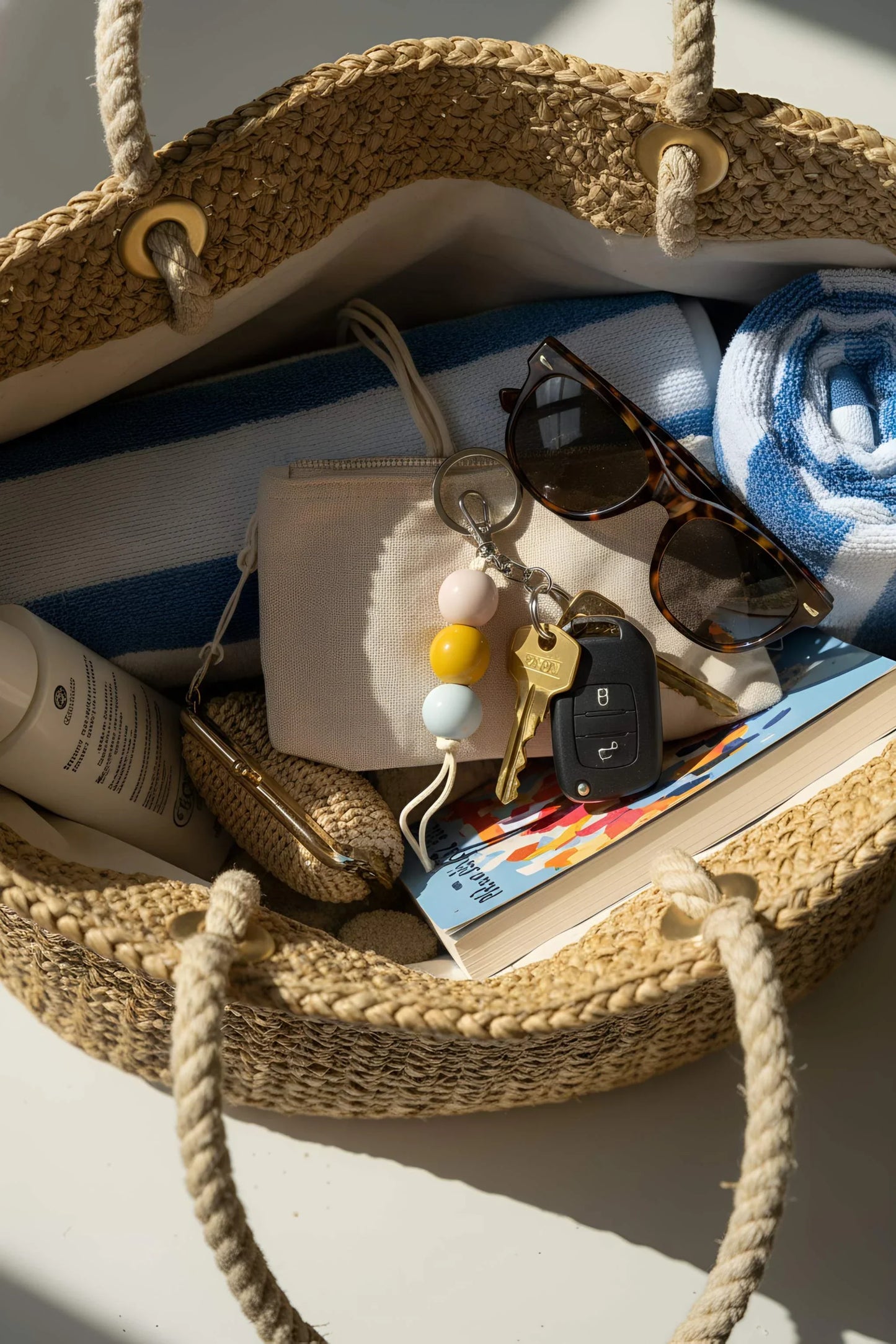 Ceramic Beaded Keychain - Handmade Porcelain Pastel Beads for Decor