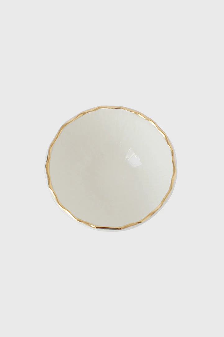 Handmade White Porcelain Bowl with Gold Rim. Relief Collection