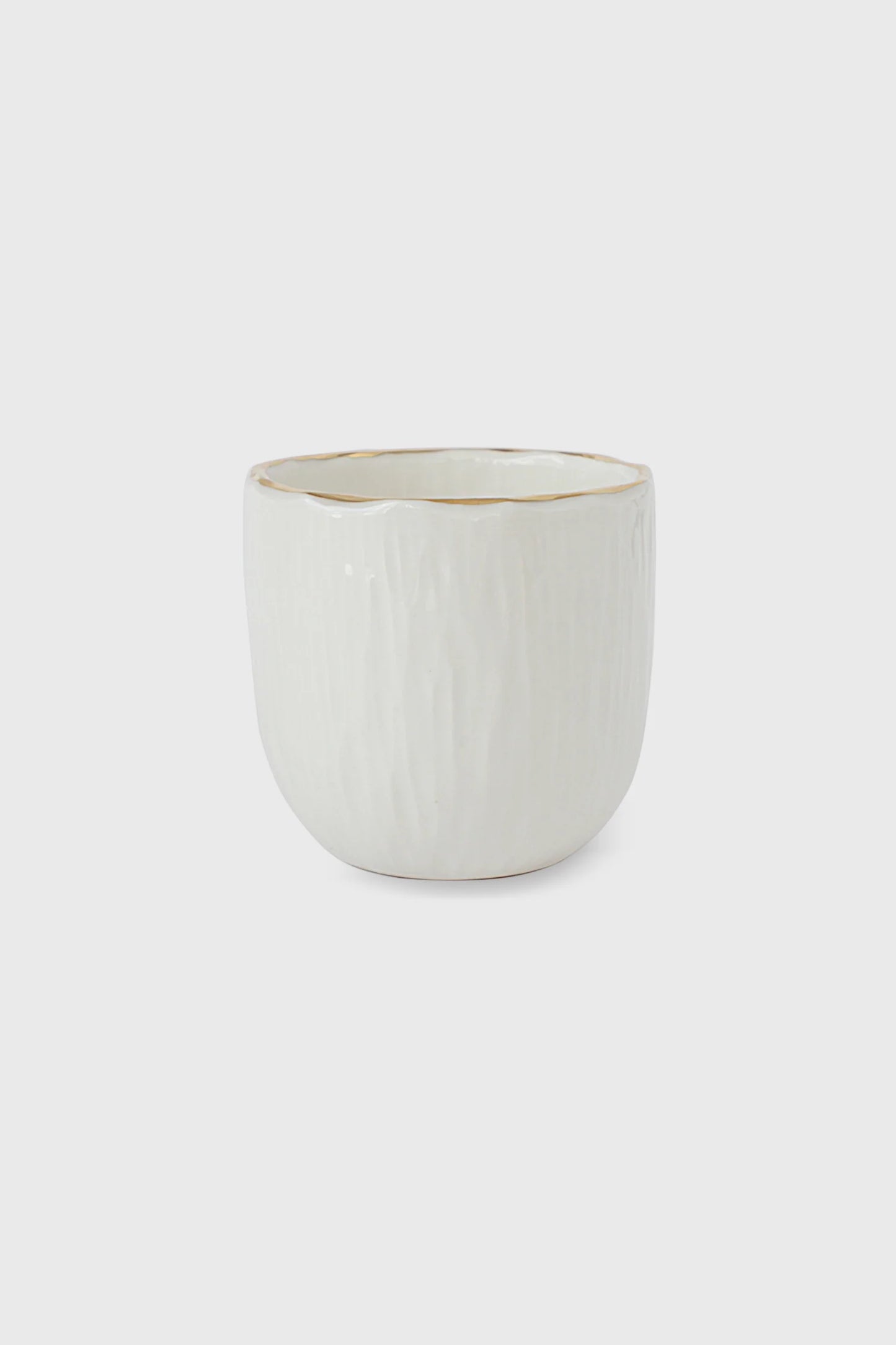 Handmade White Porcelain Coffee Cup with Gold Rim. Relief Collection