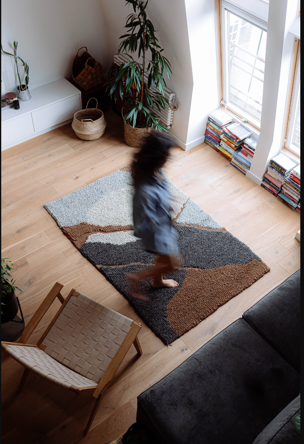 Handwoven wool area rug "Guk" in natural colors, 120x180 cm, traditional smooth hand weaving