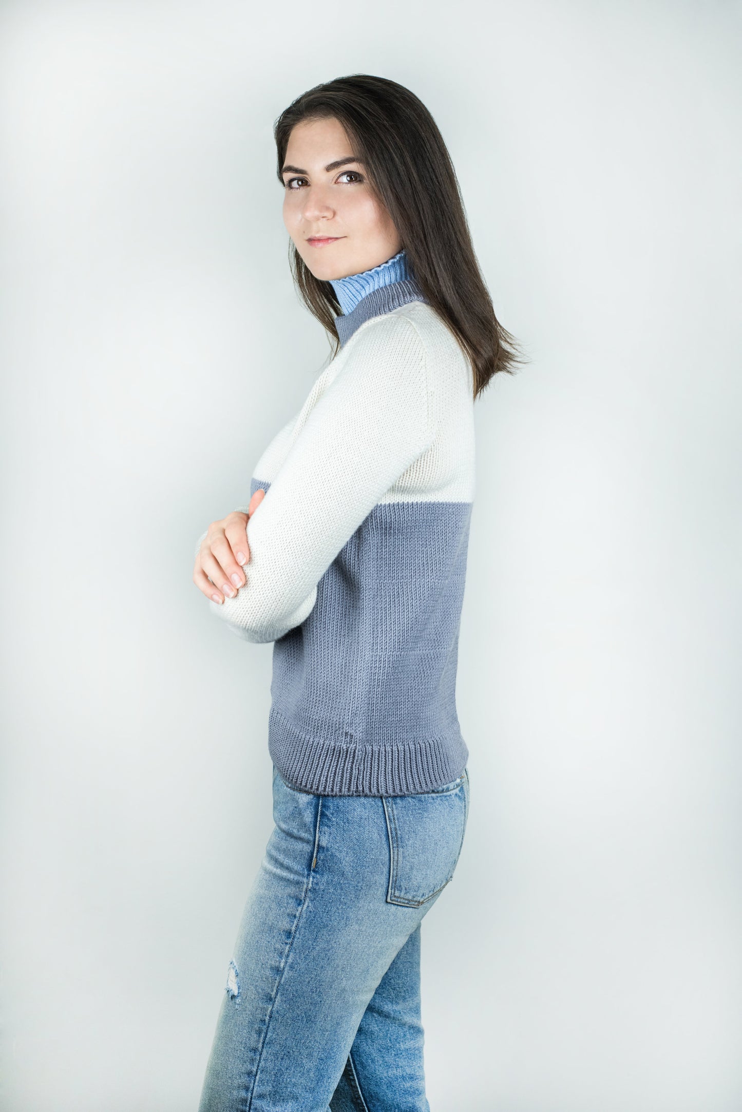 Crewneck Sweater with Contrasting Turtleneck Detail