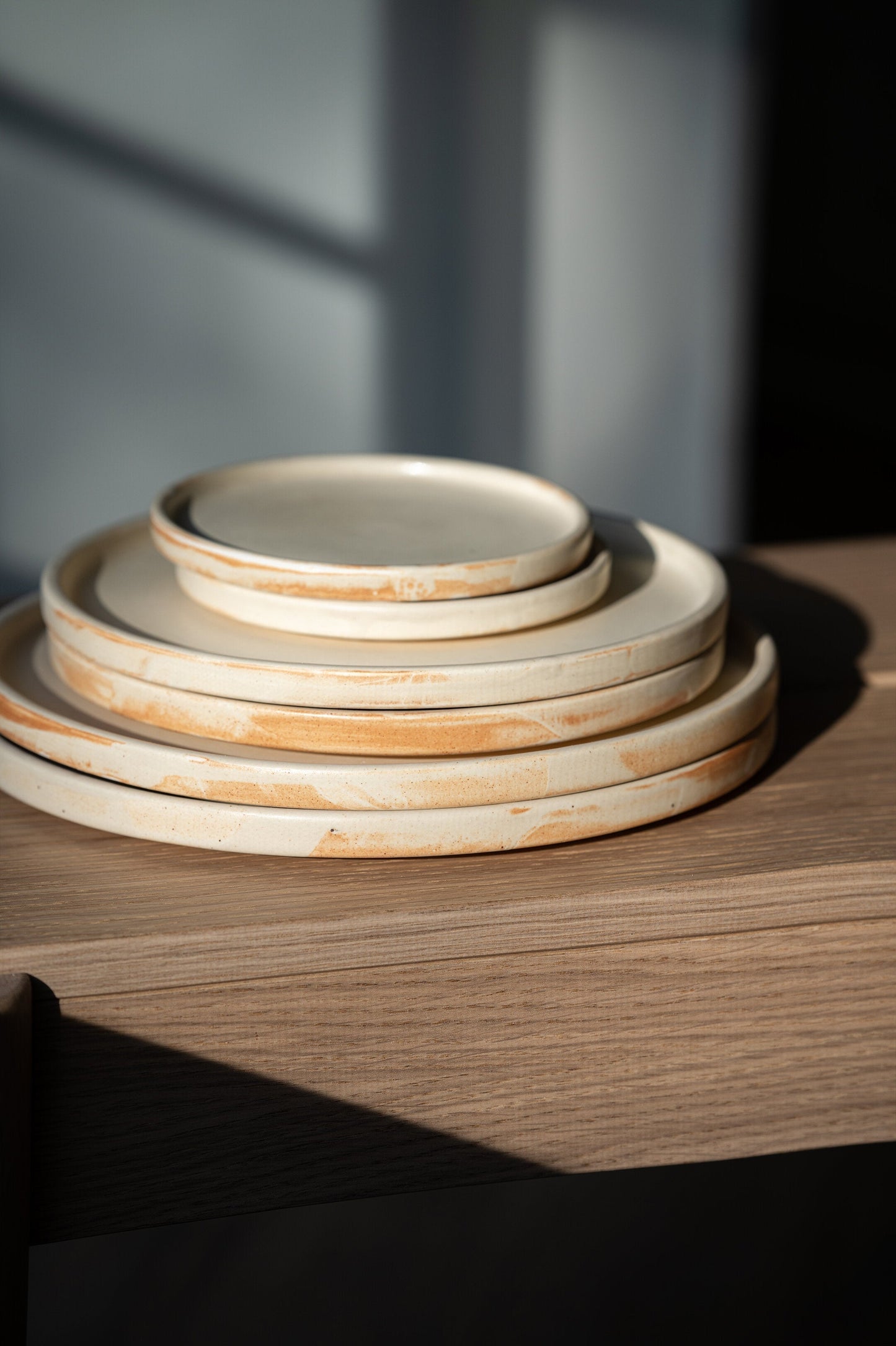 Handmade Beige Stoneware Dinner Plates