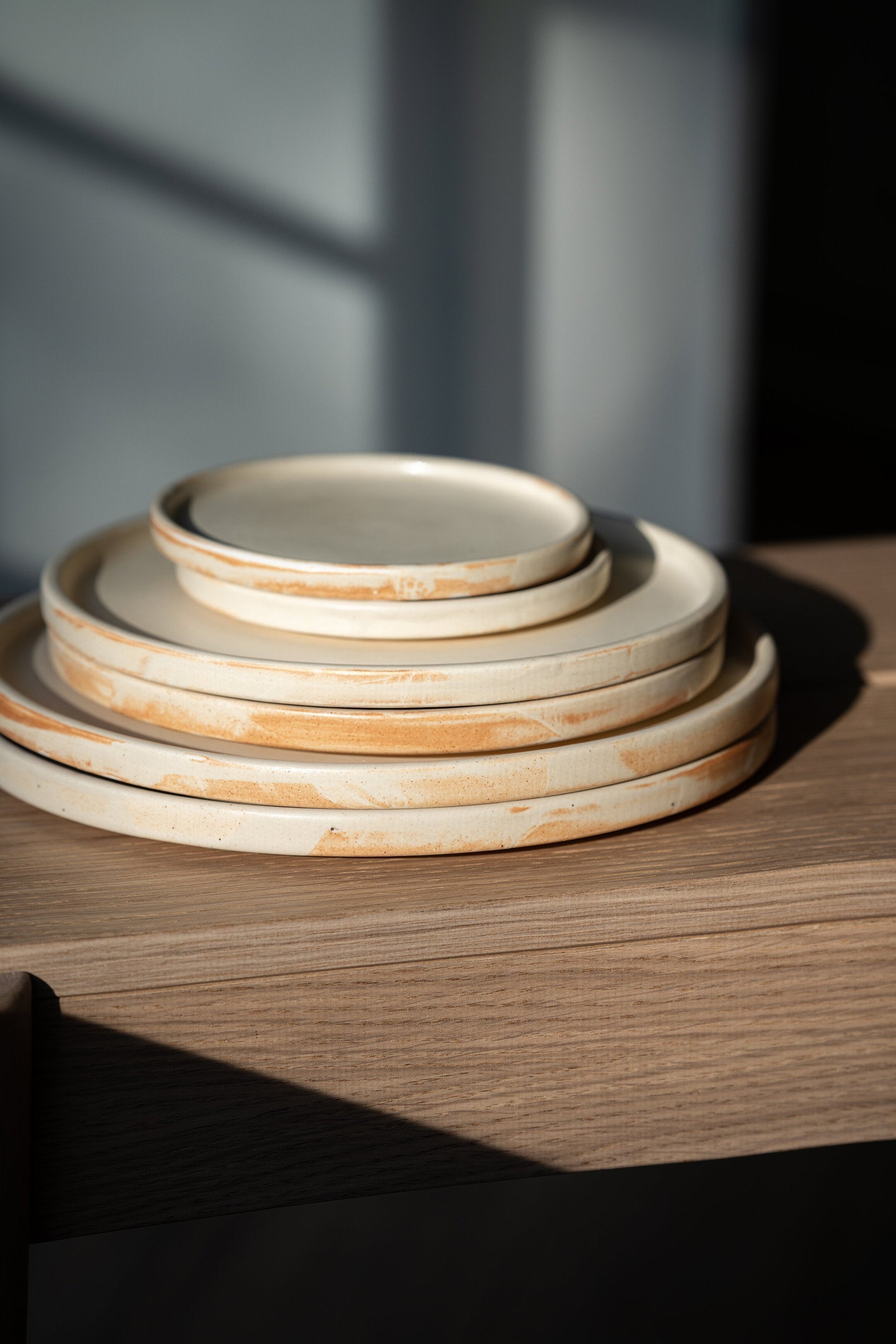 Handmade Beige Stoneware Dinner Plates