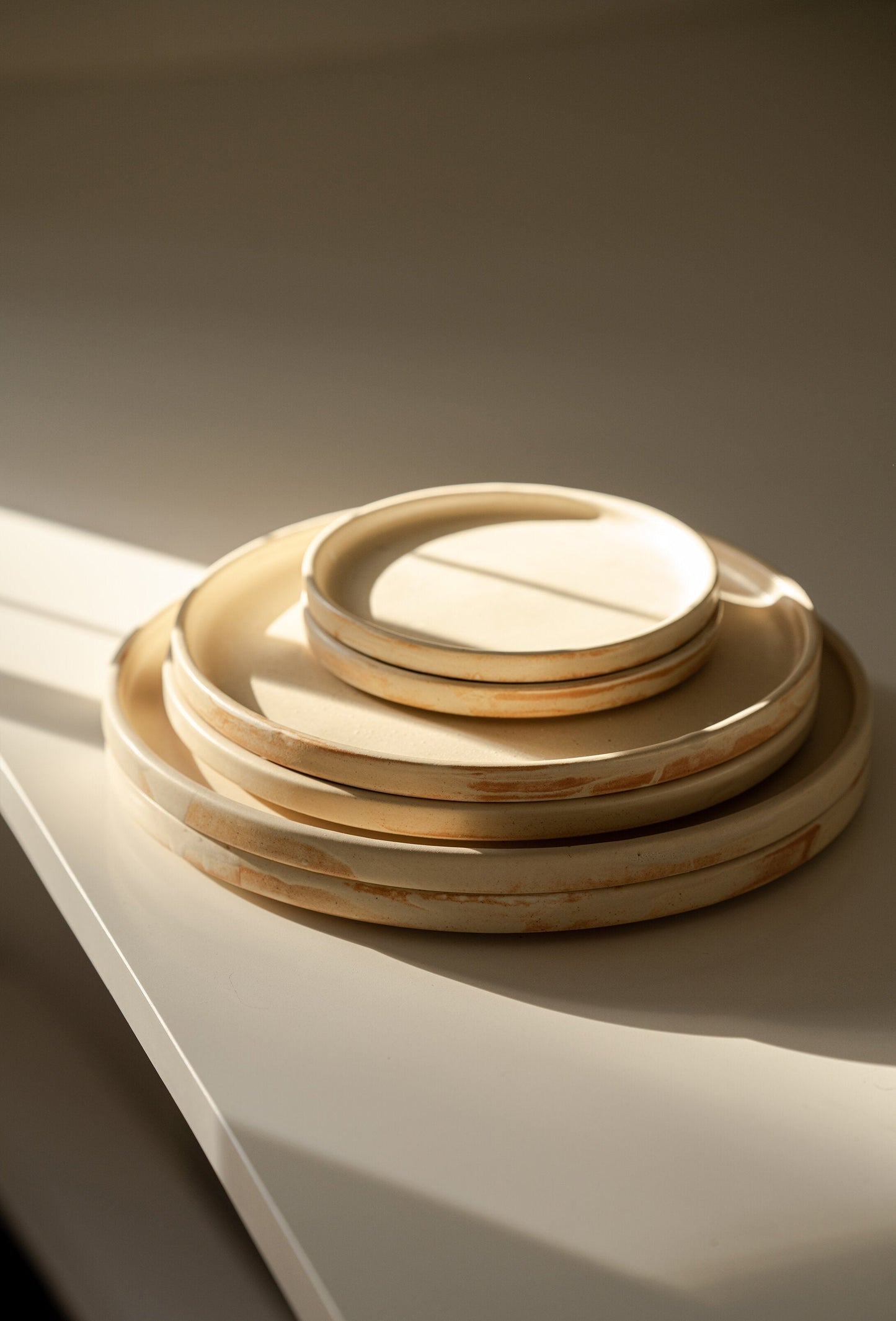 Handmade Beige Stoneware Dinner Plates