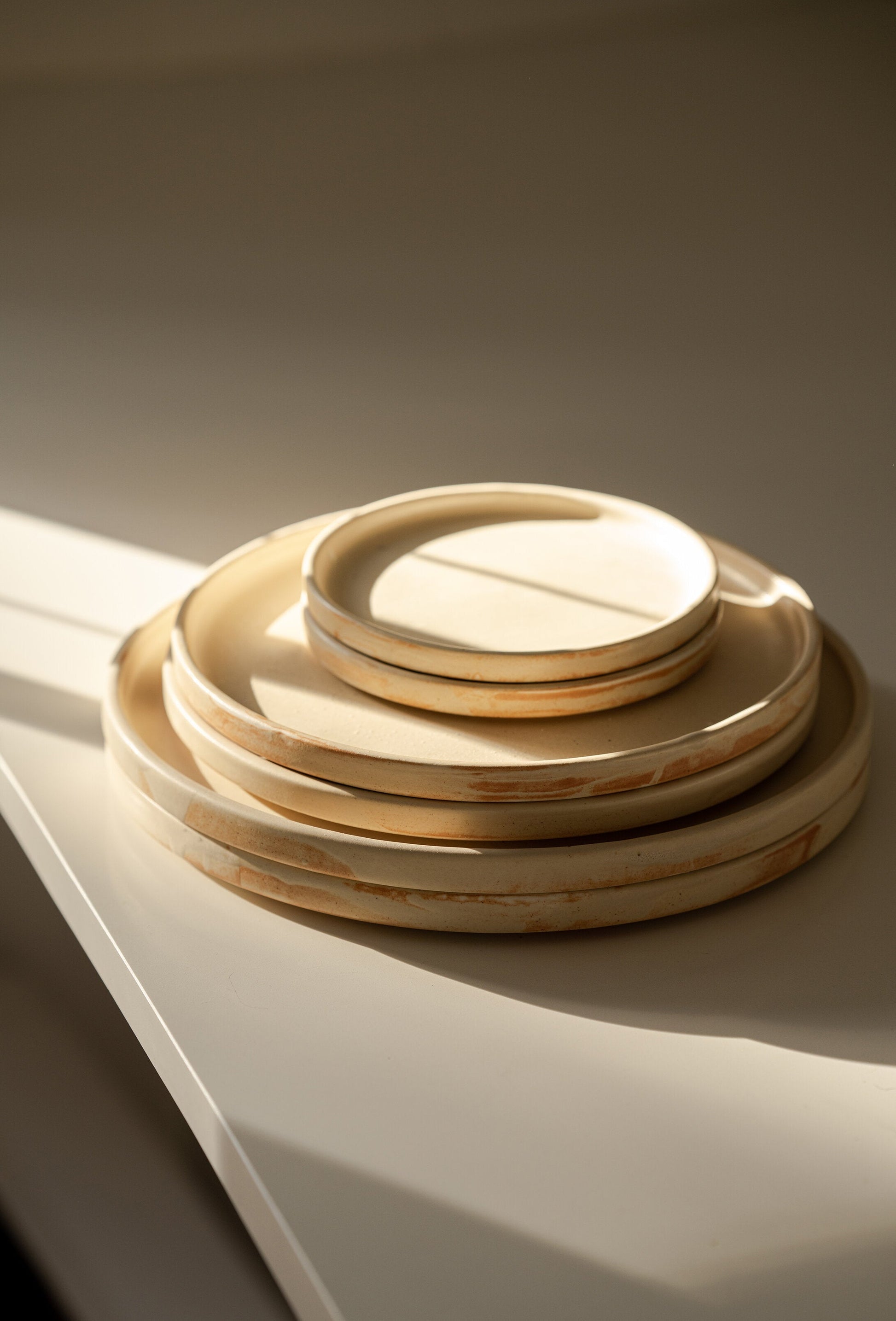 Handmade Beige Stoneware Dinner Plates
