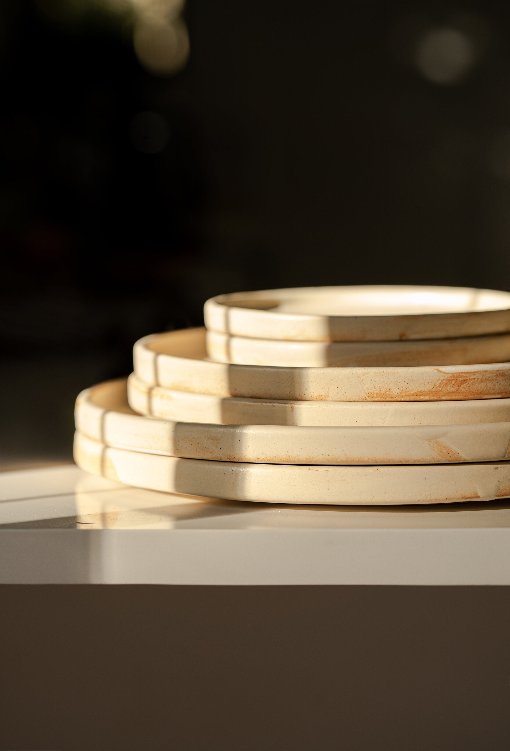Handmade Beige Stoneware Dinner Plates