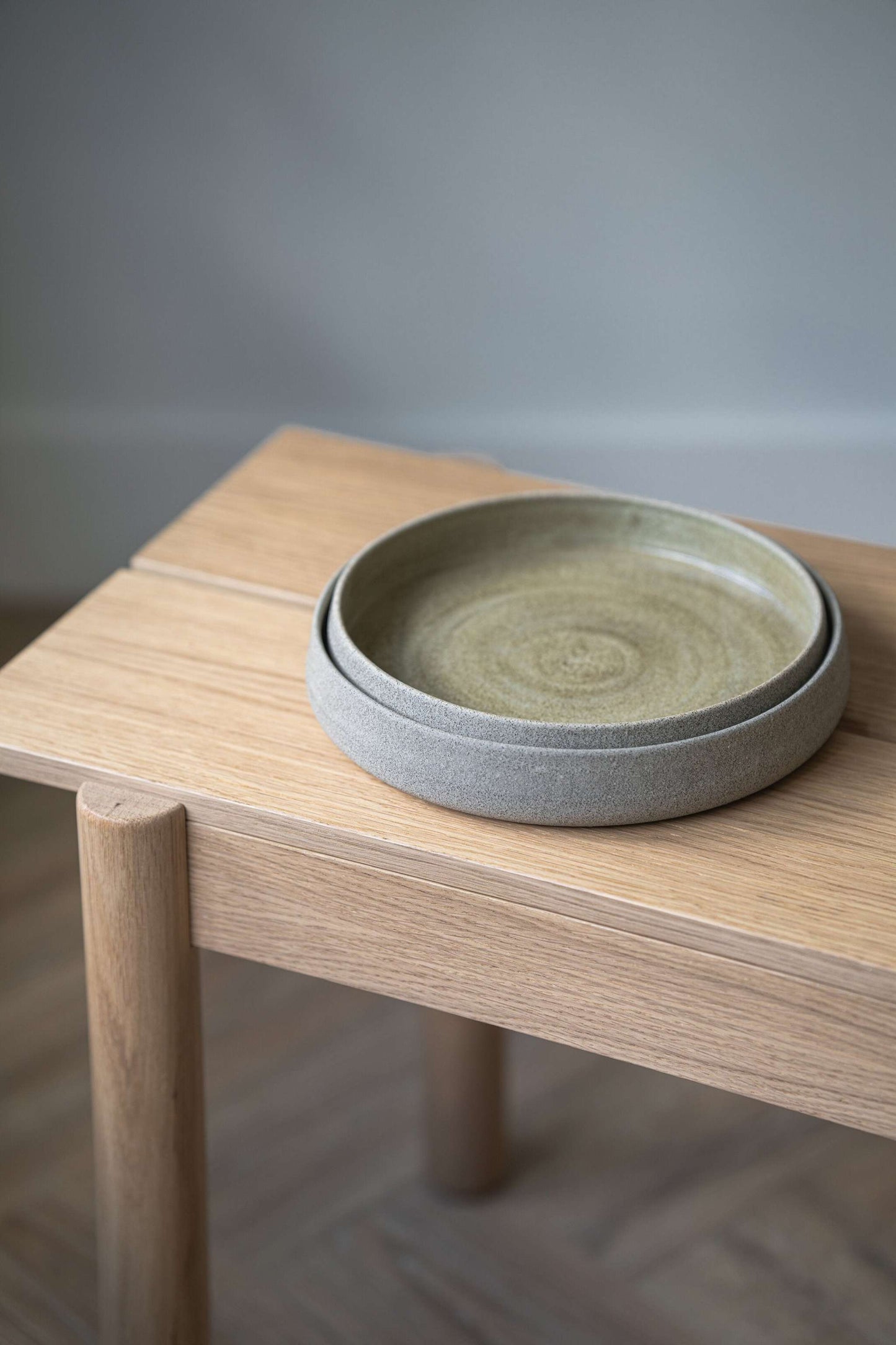 Handmade Stoneware Dinner Plates with High Sides Concrete