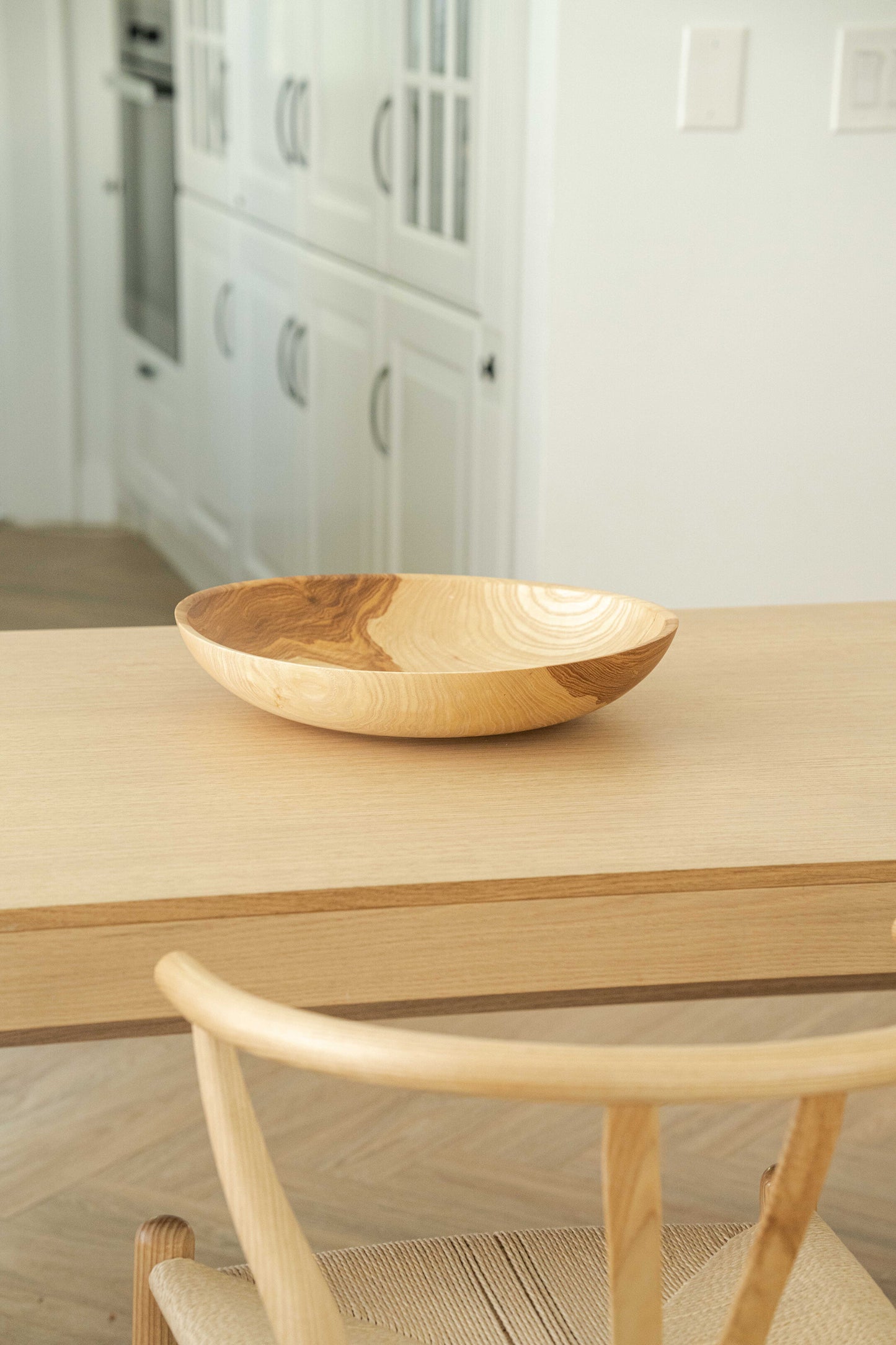 Hand-Carved Shallow Ash Wood Fruit Bowl