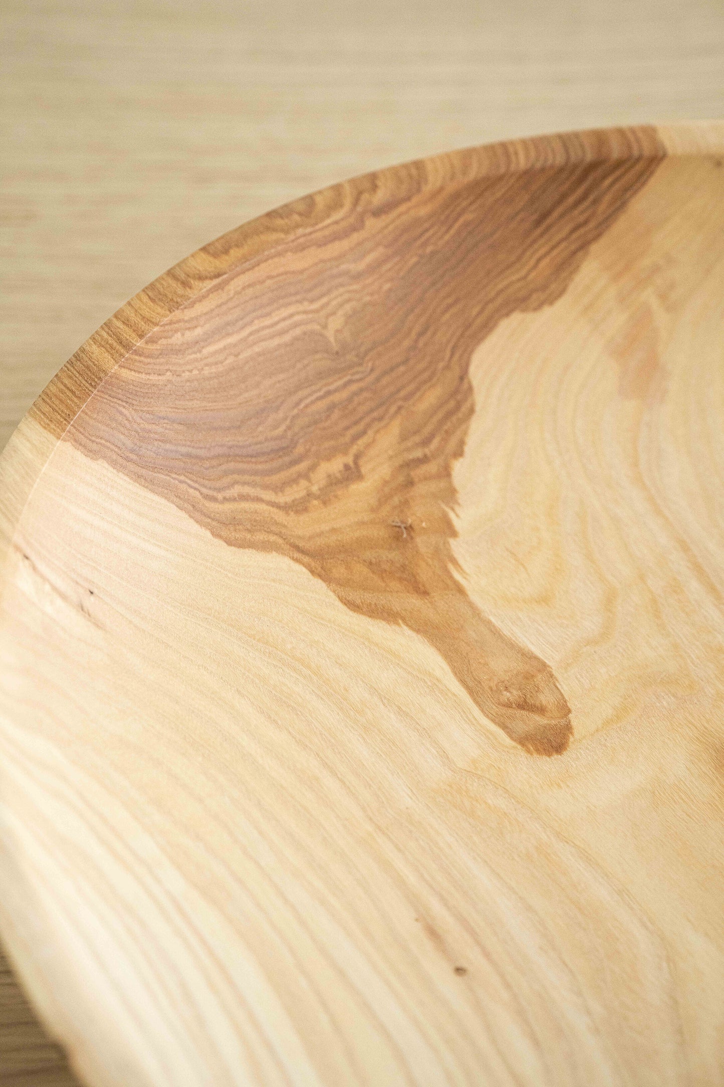 Hand-Carved Shallow Ash Wood Fruit Bowl