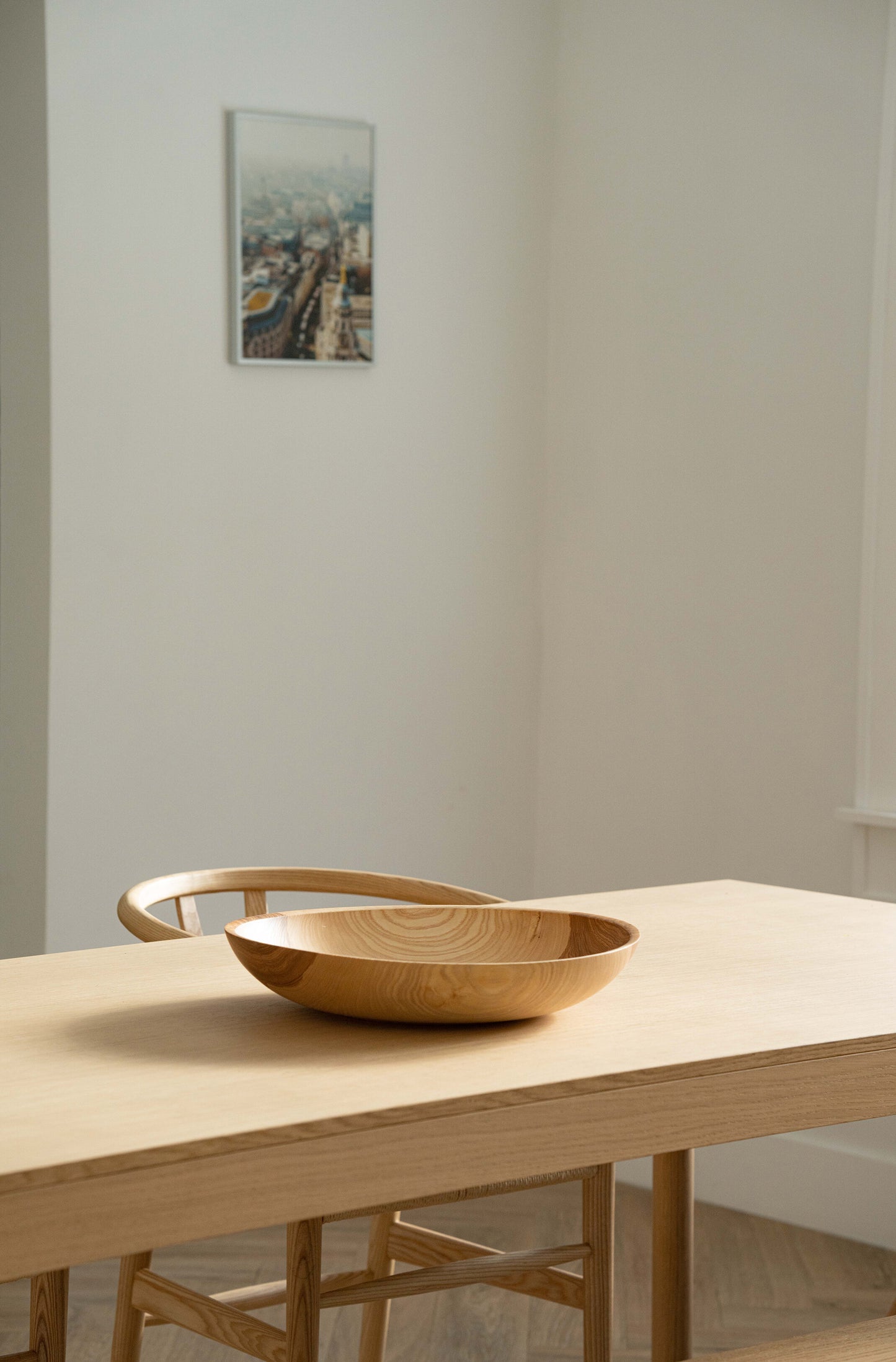 Hand-Carved Shallow Ash Wood Fruit Bowl