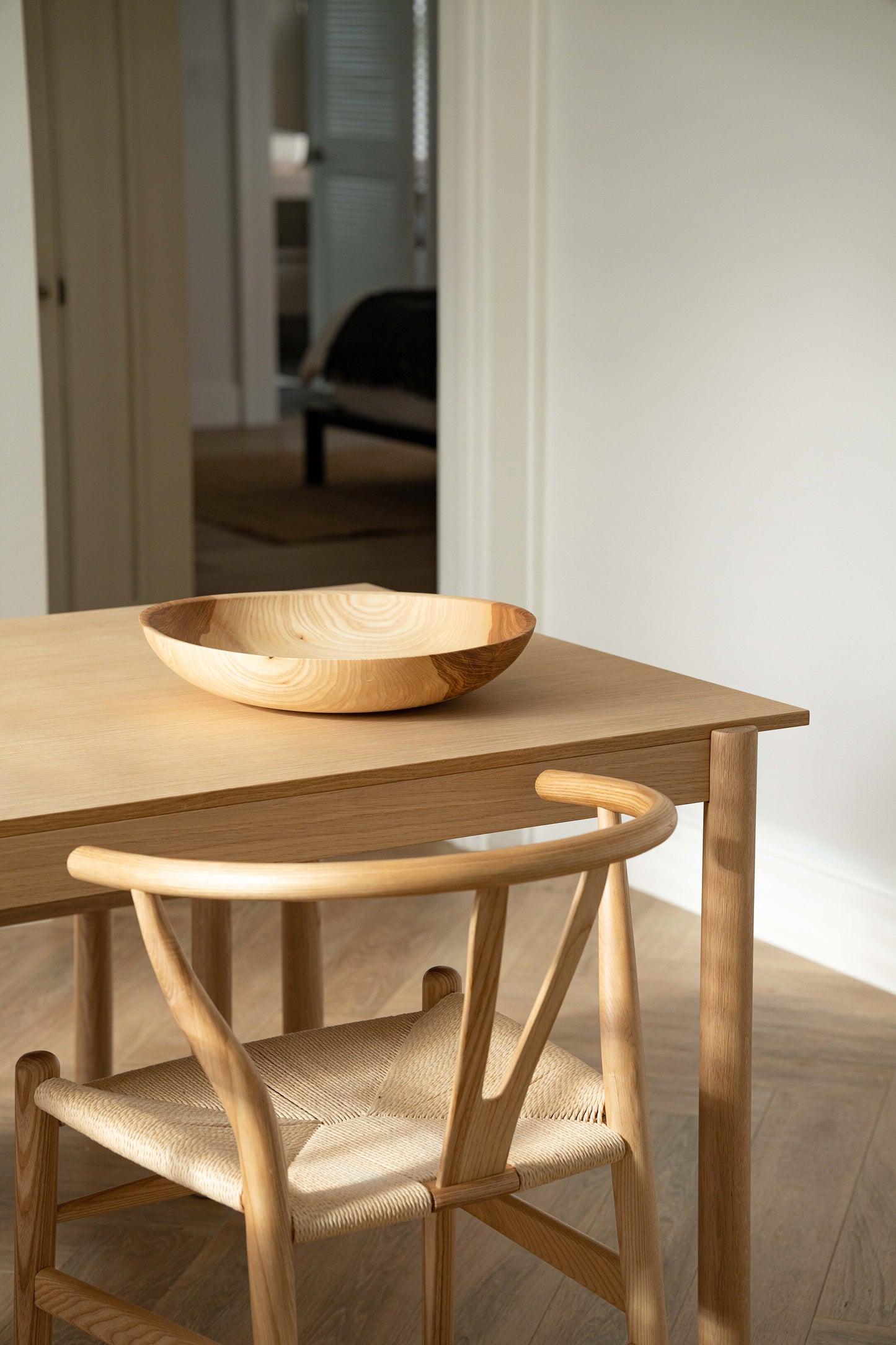 Hand-Carved Shallow Ash Wood Fruit Bowl