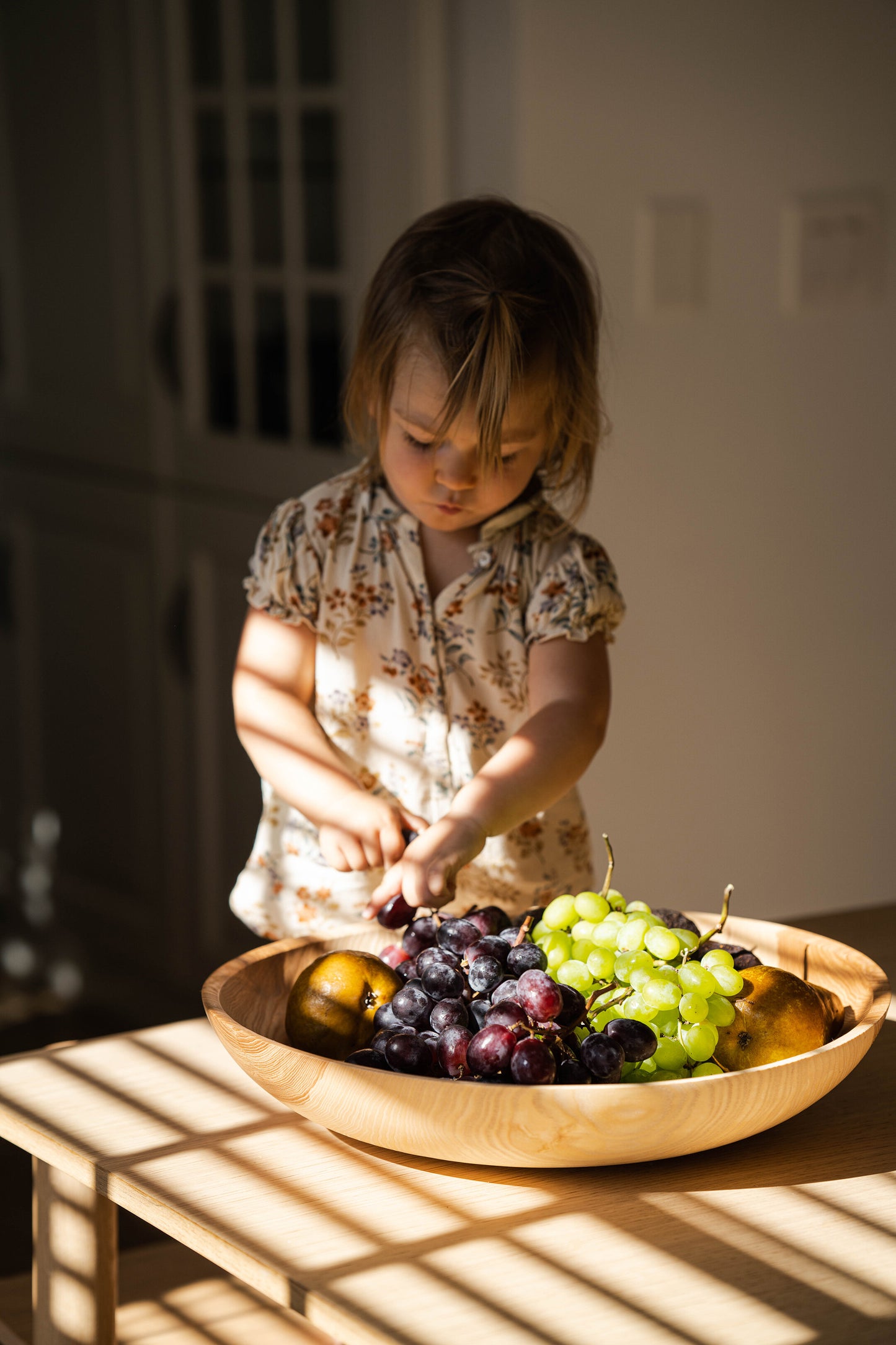 Hand-Carved Shallow Ash Wood Fruit Bowl