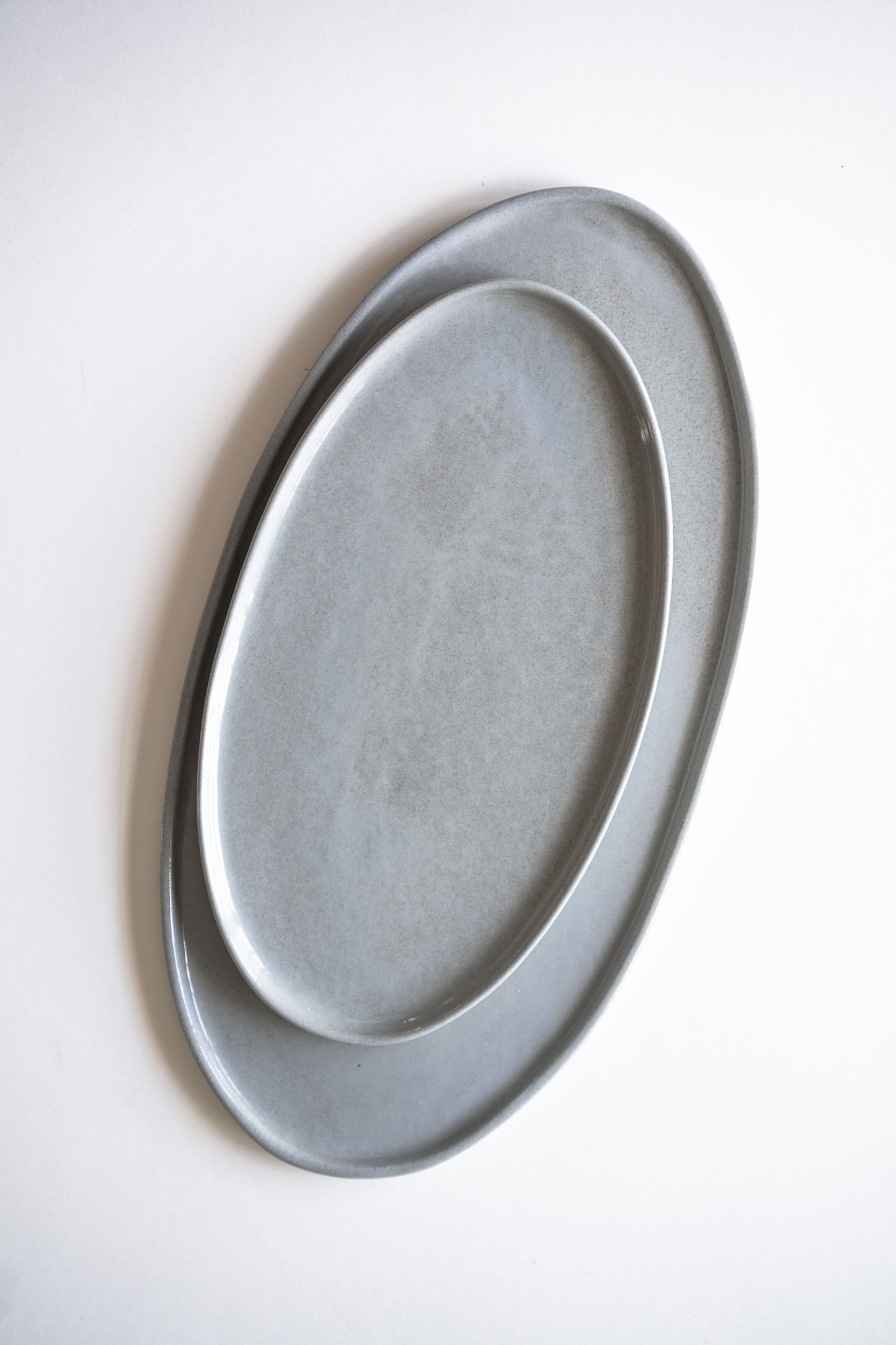 Handmade Porcelain Oval Serving Platter. Gray Sky