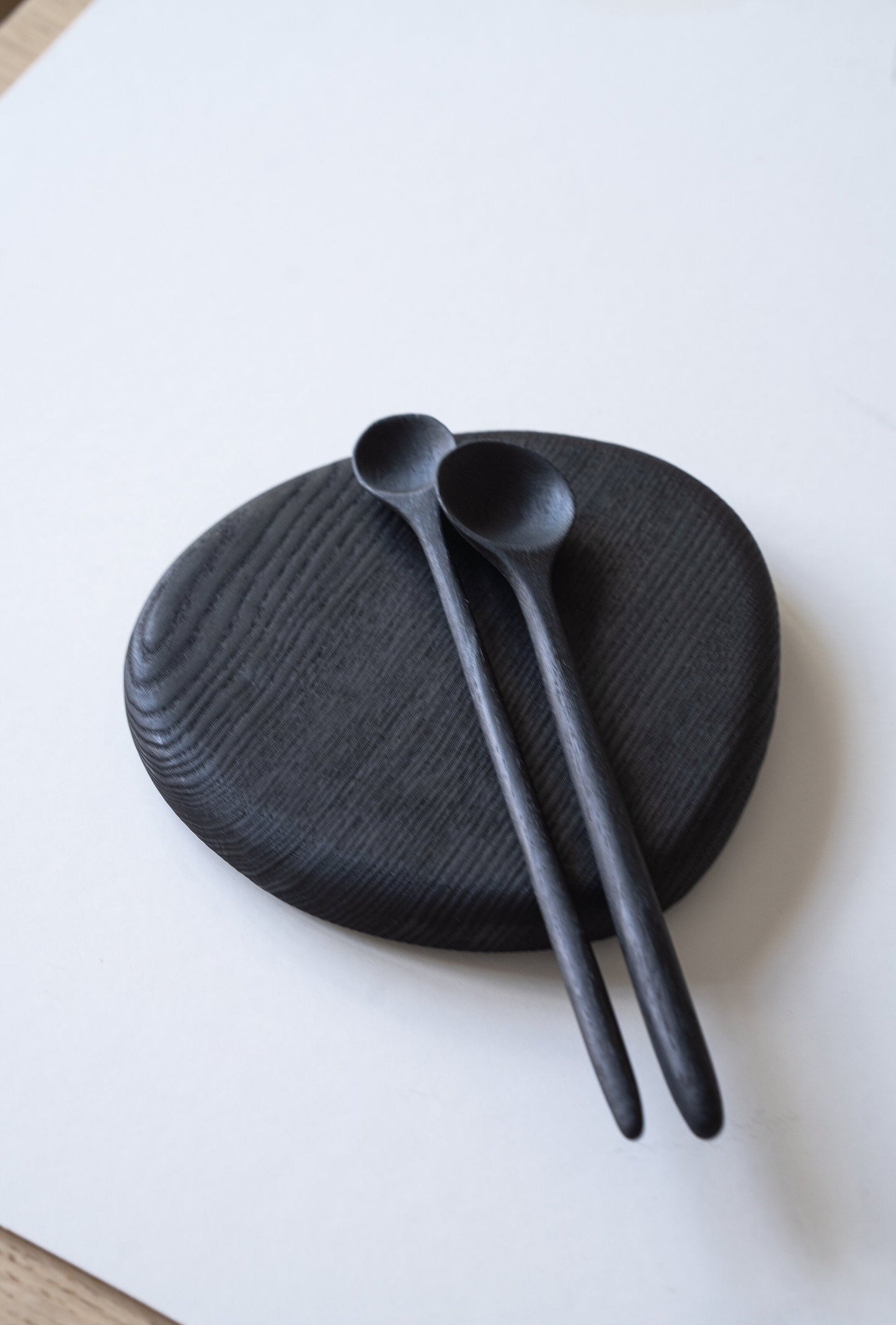 HandCarved charred walnut coffee spoon measuring 9.85 inches for precise coffee scooping